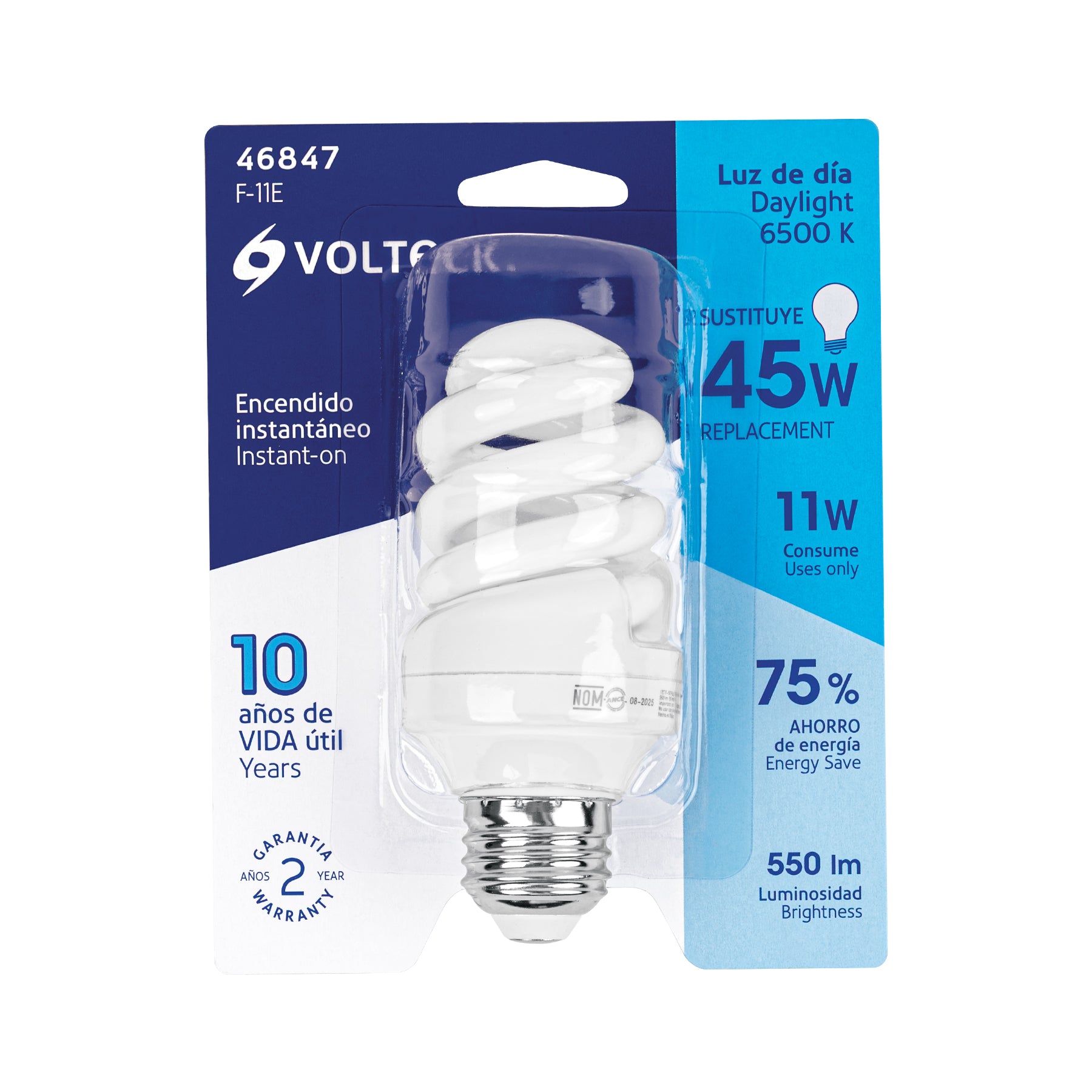 Lámpara 11 W, espiral, luz día, T3, en blister, Volteck