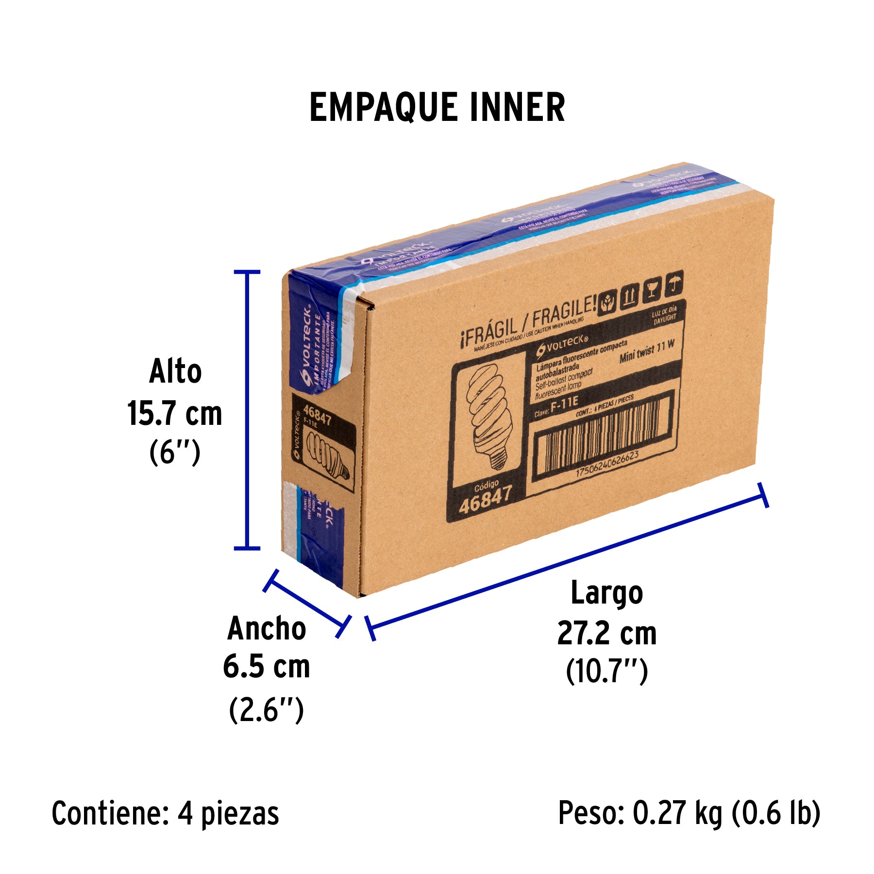 Lámpara 11 W, espiral, luz día, T3, en blister, Volteck