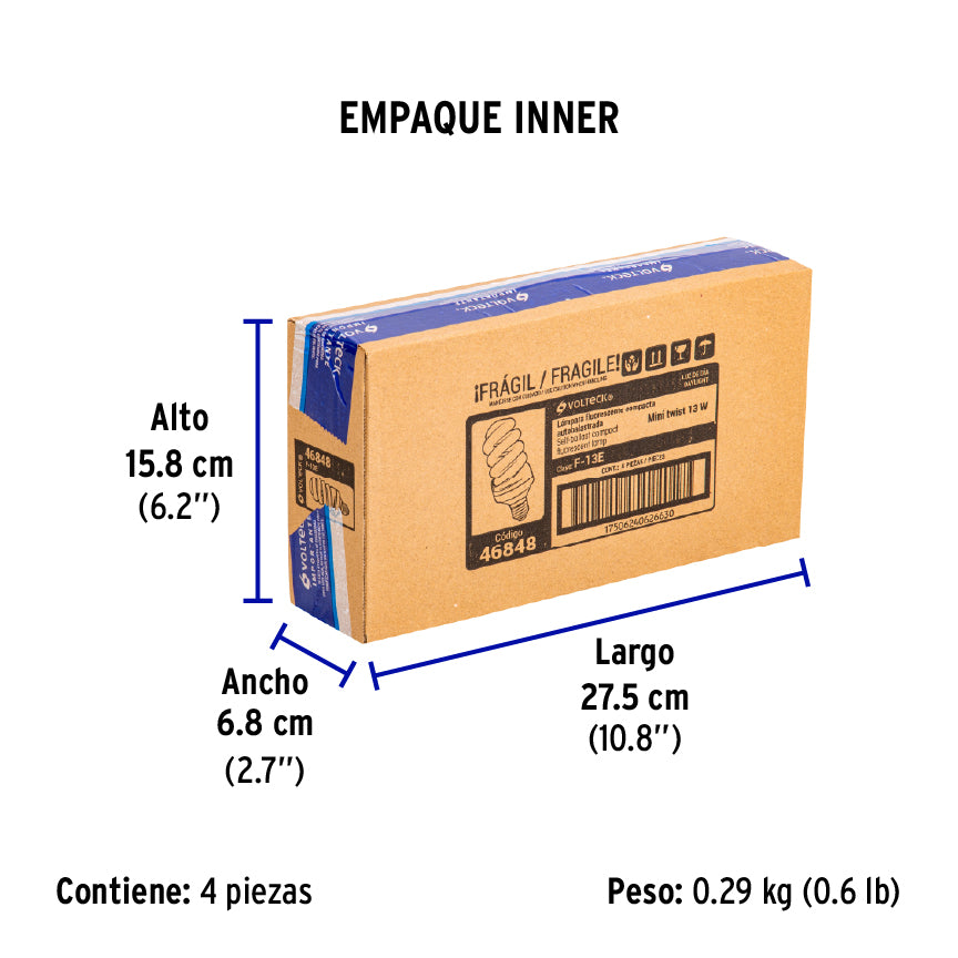 Lámpara 13 W, espiral, luz día, T3, en blister, Volteck
