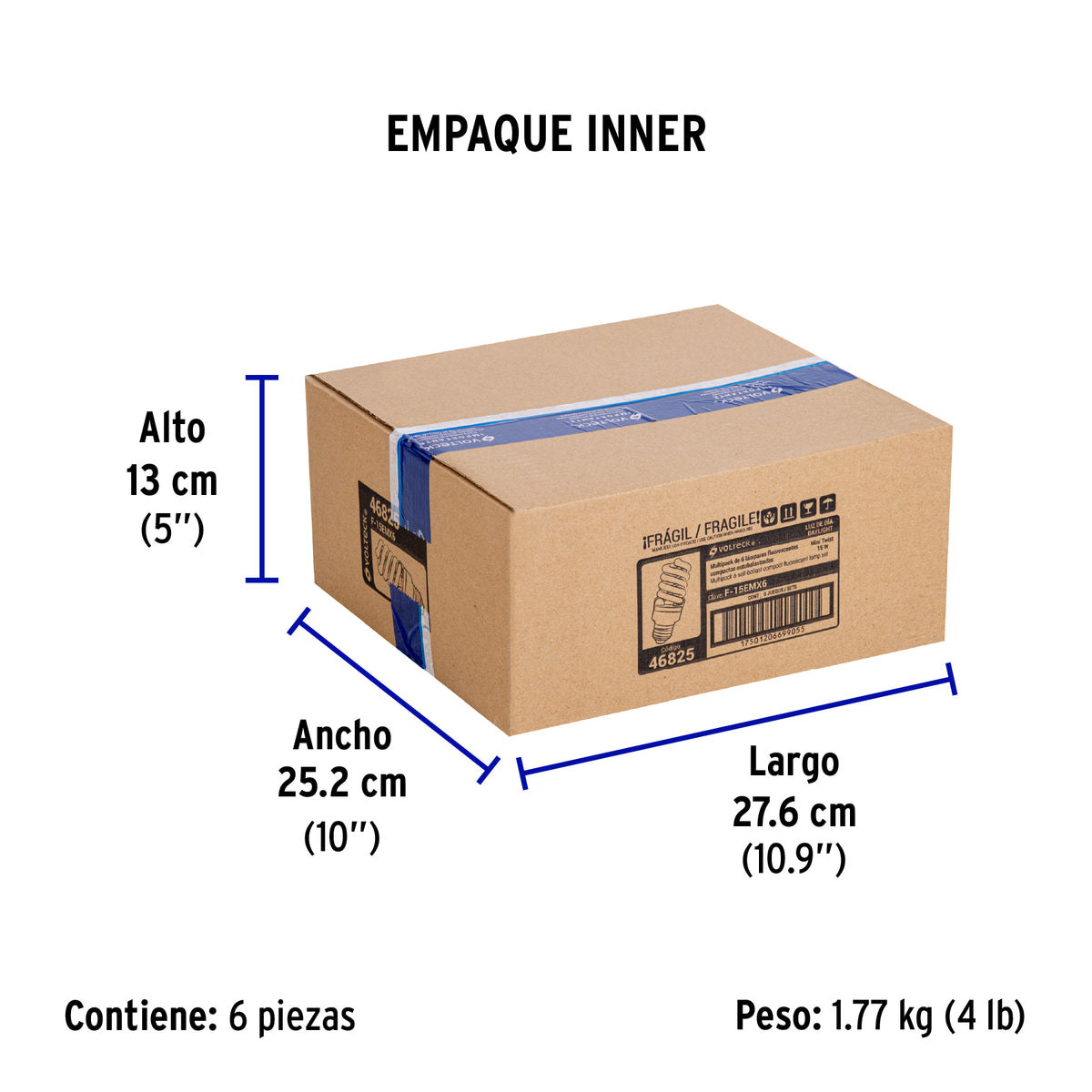 Lámpara 15 W, espiral mini, luz día, T2, en caja 6 piezas
