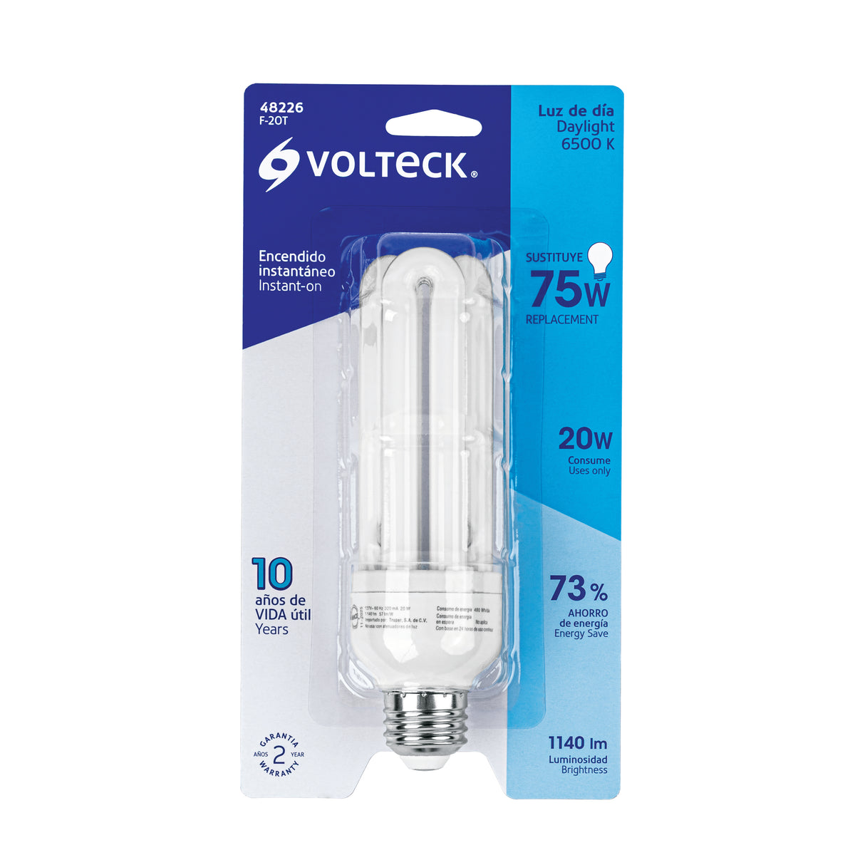 Lámpara 20 W, triple, luz día, T4, en blister, Volteck