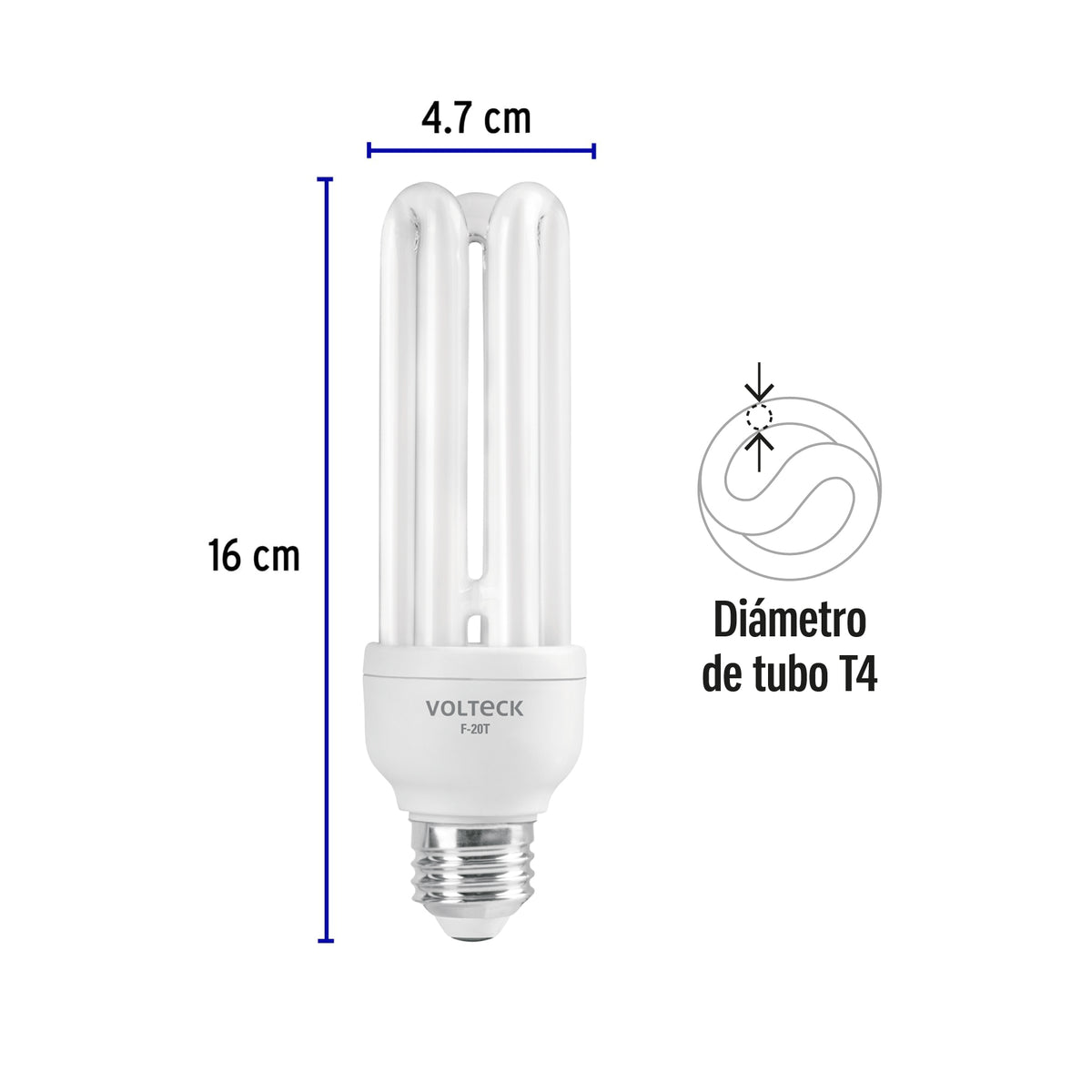 Lámpara 20 W, triple, luz día, T4, en blister, Volteck