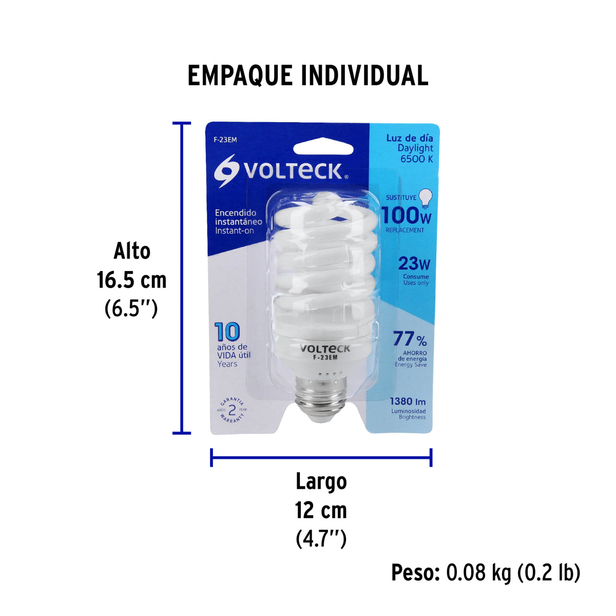Lámpara 23 W, espiral mini, luz día, T2, en blister, Volteck