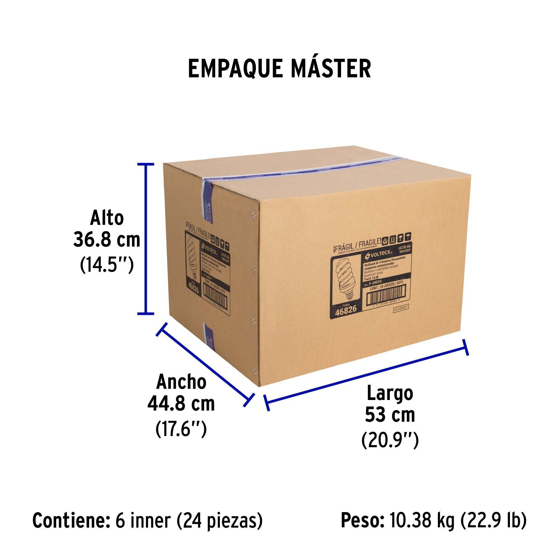 Lámpara 24 W, espiral, luz día, T4, en caja 4 piezas,Volteck