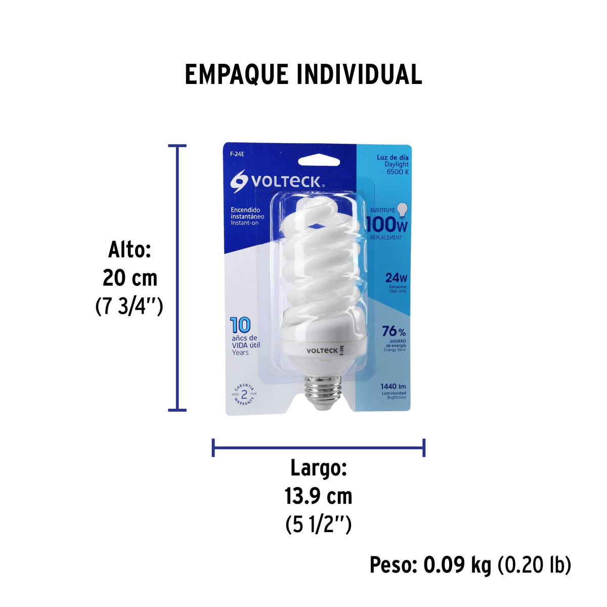 Lámpara 24 W, espiral, luz día, T4, en blister, Volteck