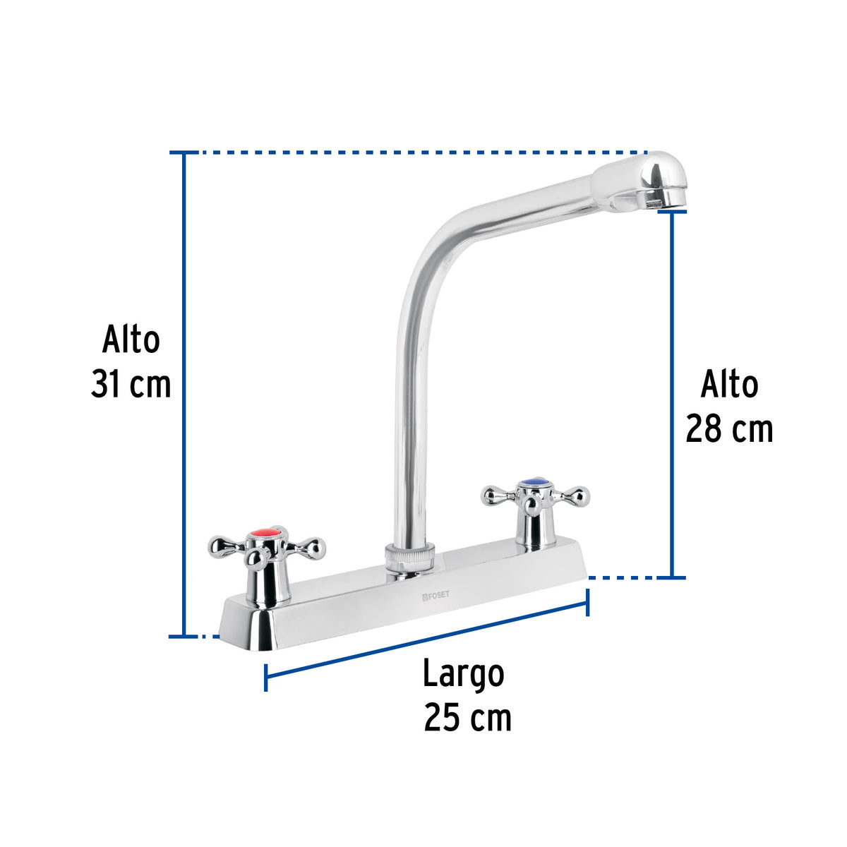 Mezcladora p/fregadero,manerales cruceta,cuello cobra,Basic
