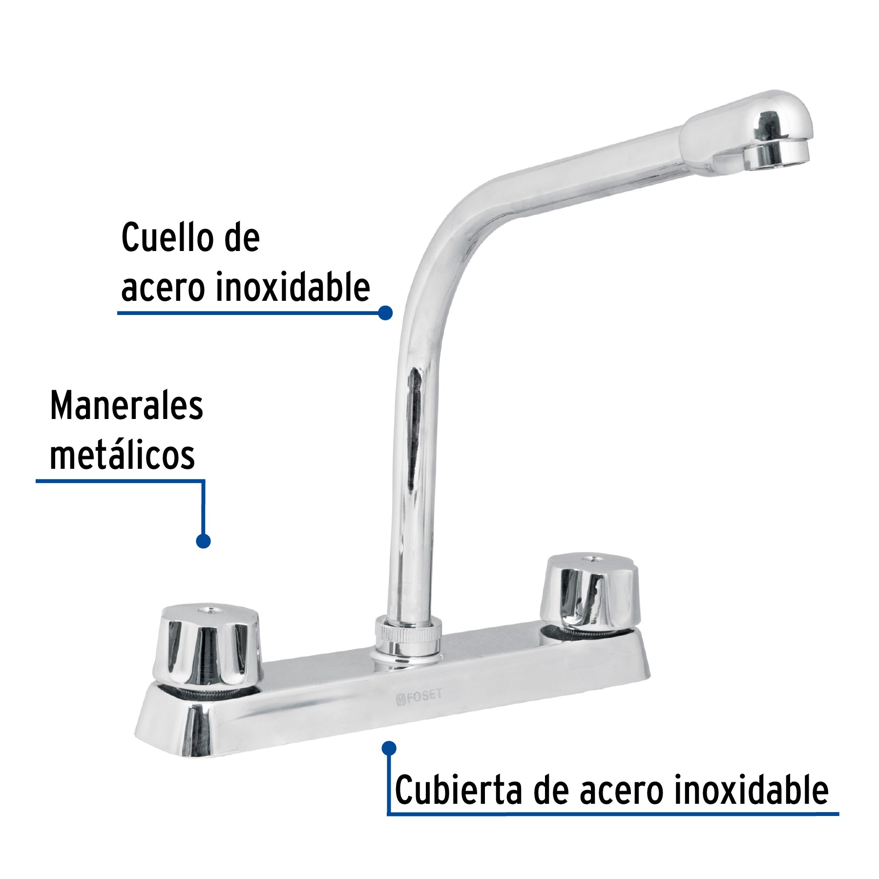 Mezcladora fregadero, manerales metálicos,cuello cobra,Basic
