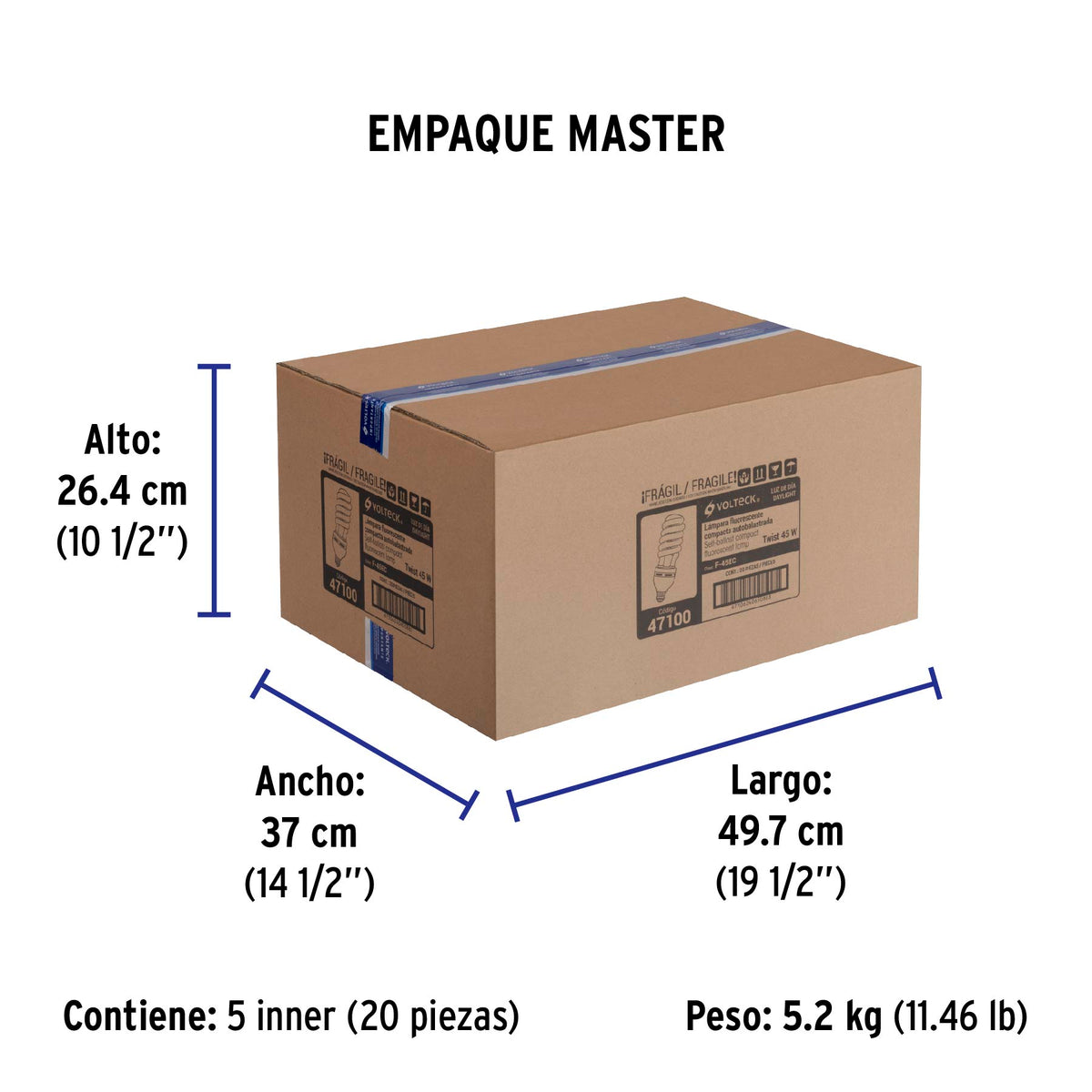 Lámpara 45 W, espiral, alta potencia, luz día, T5 , en caja