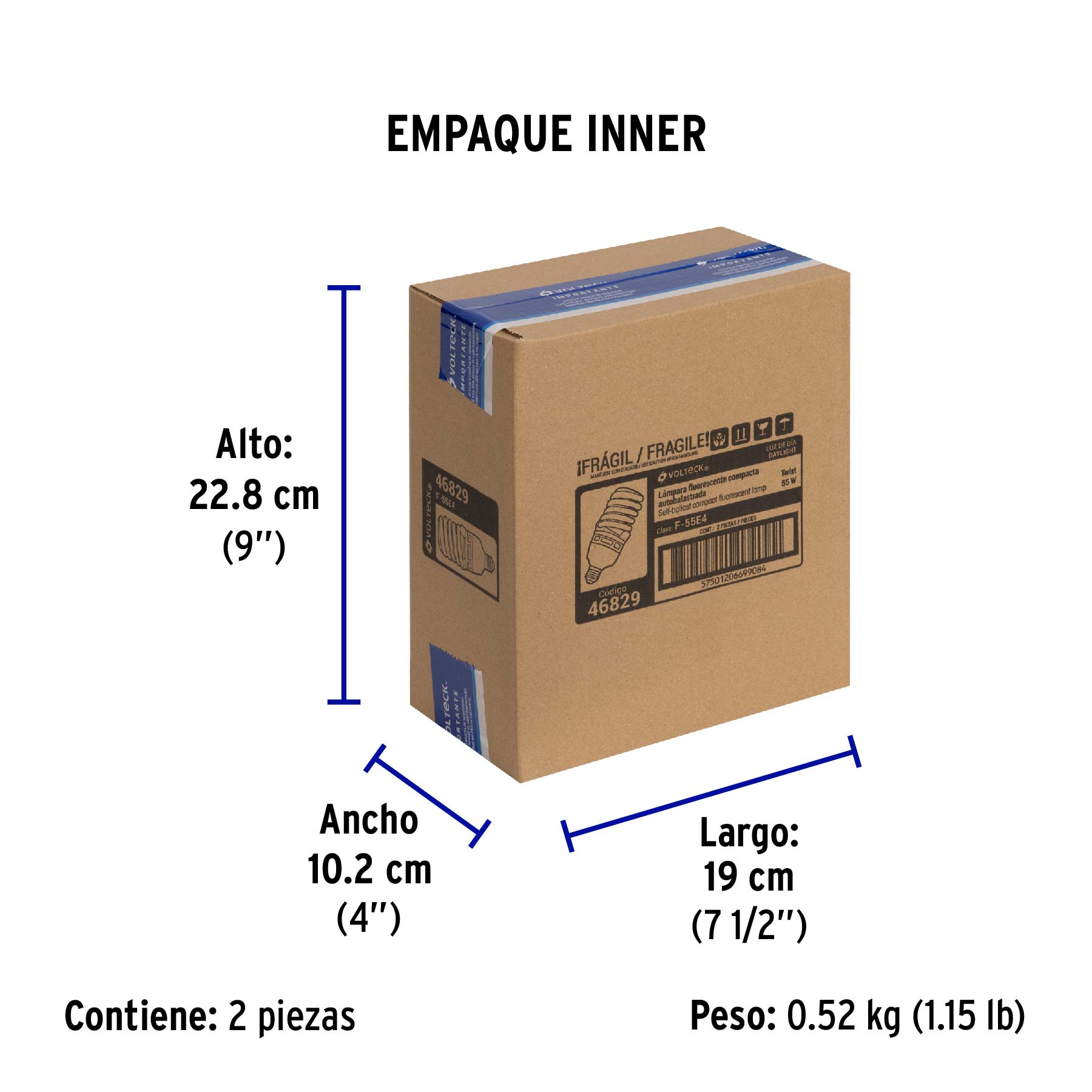 Lámpara 55 W, espiral, alta potencia, luz día, T4 , en caja
