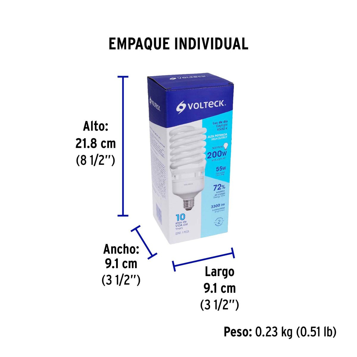 Lámpara 55 W, espiral, alta potencia, luz día, T4 , en caja