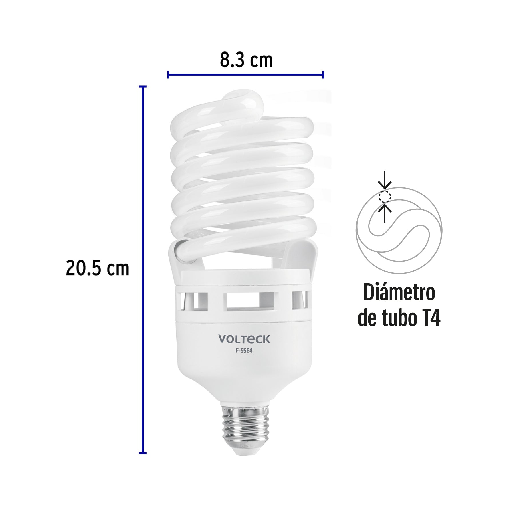 Lámpara 55 W, espiral, alta potencia, luz día, T4 , en caja