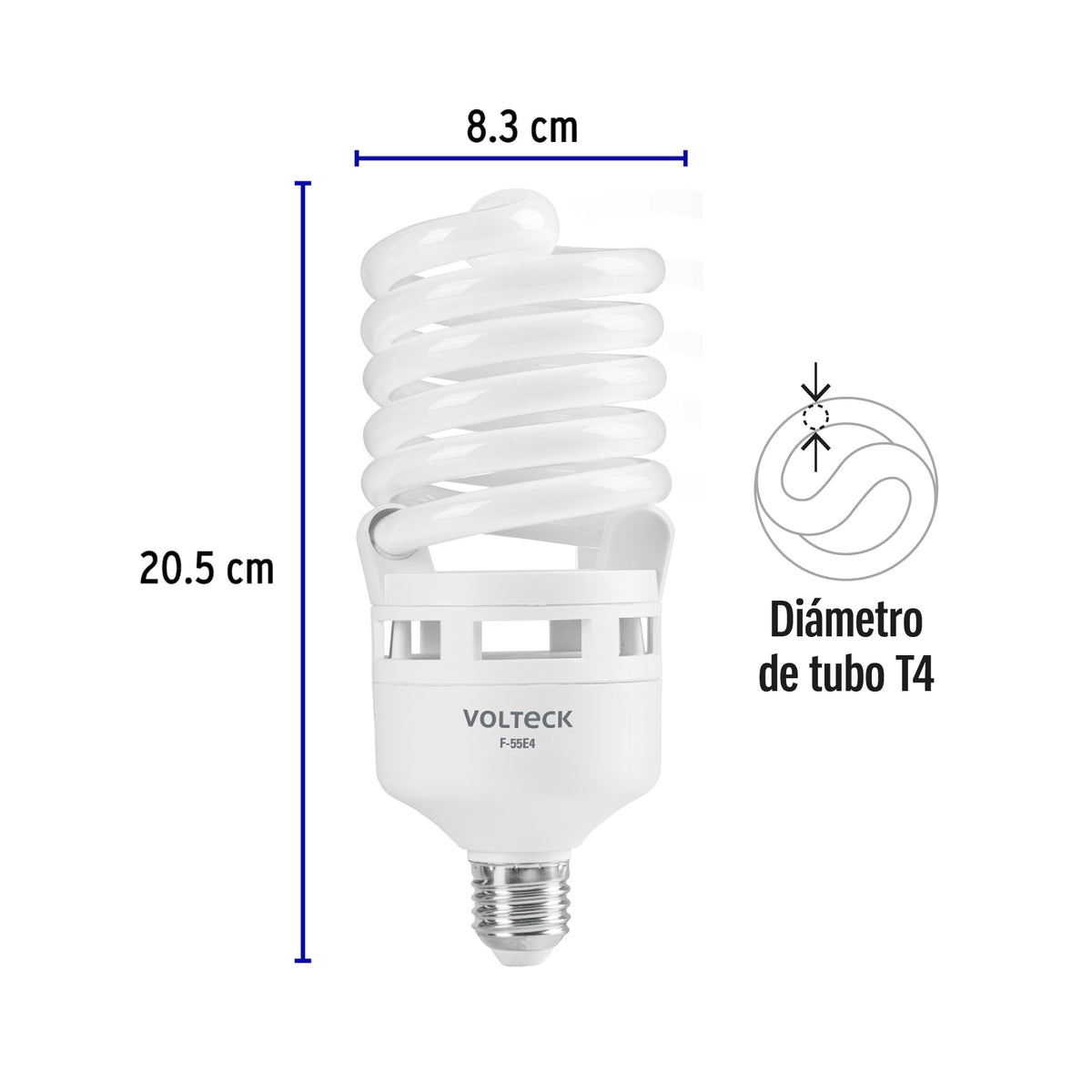 Lámpara 55 W, espiral, alta potencia, luz día, T4 , en caja