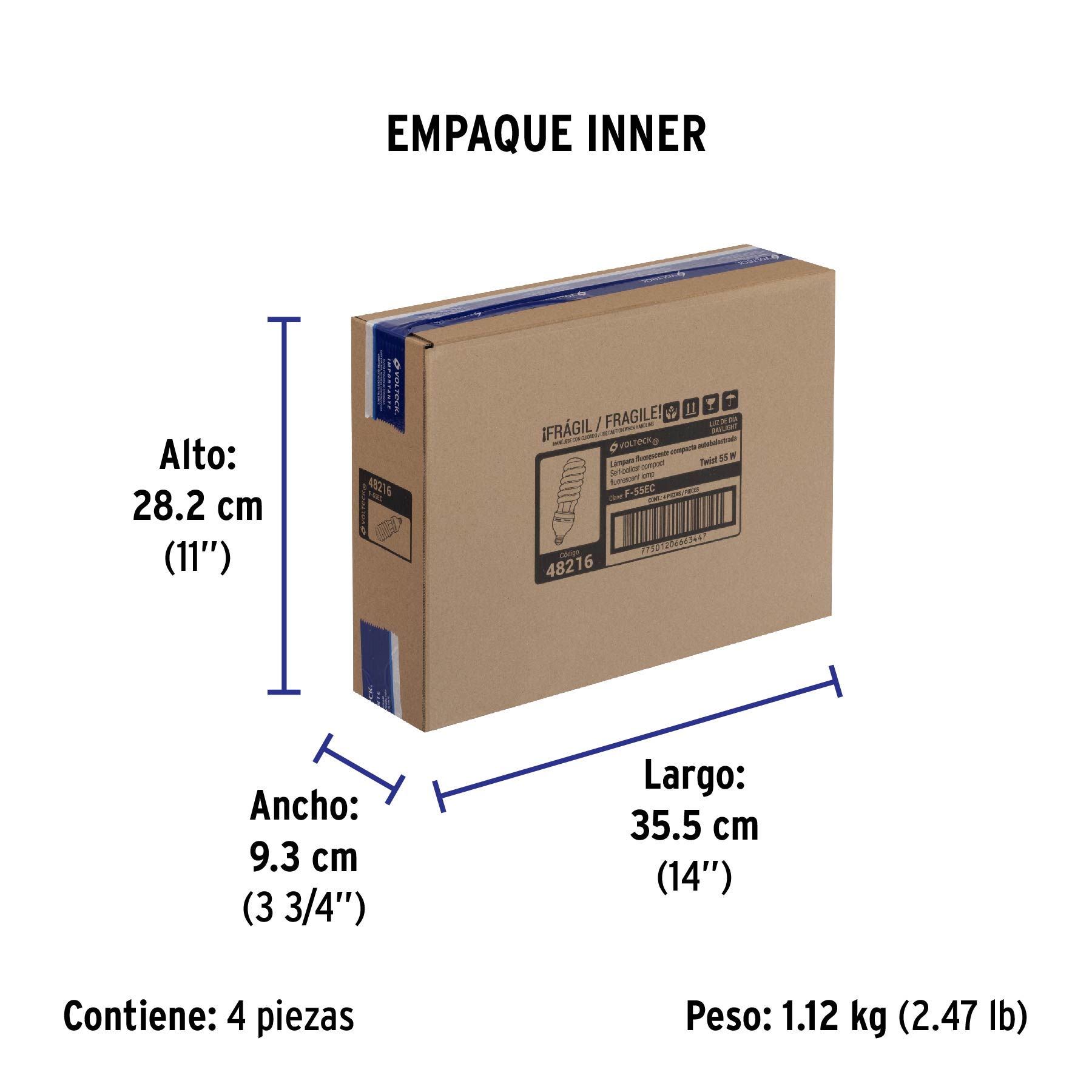 Lámpara 55 W, espiral, alta potencia, luz día, T5, en caja