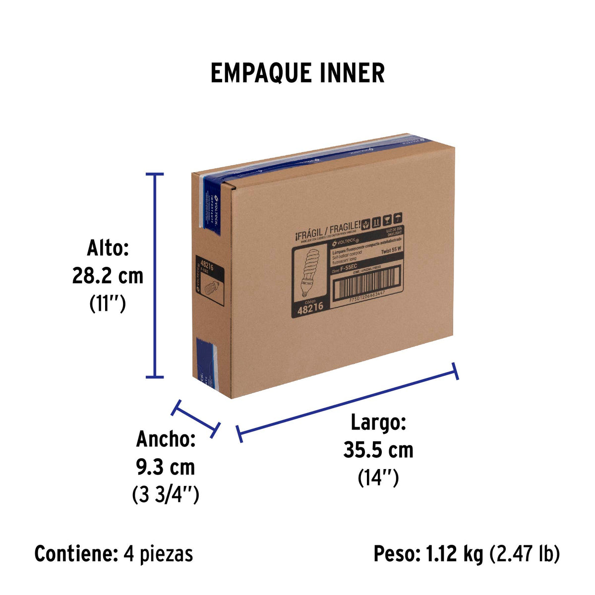 Lámpara 55 W, espiral, alta potencia, luz día, T5, en caja