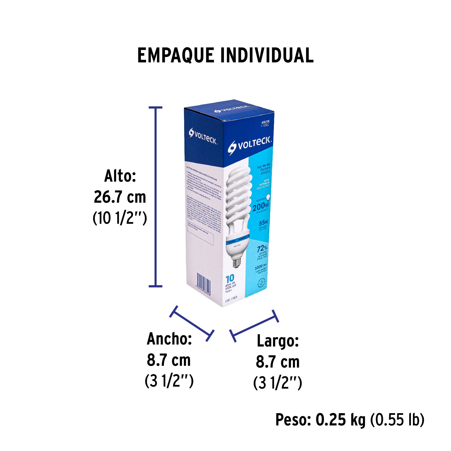 Lámpara 55 W, espiral, alta potencia, luz día, T5, en caja