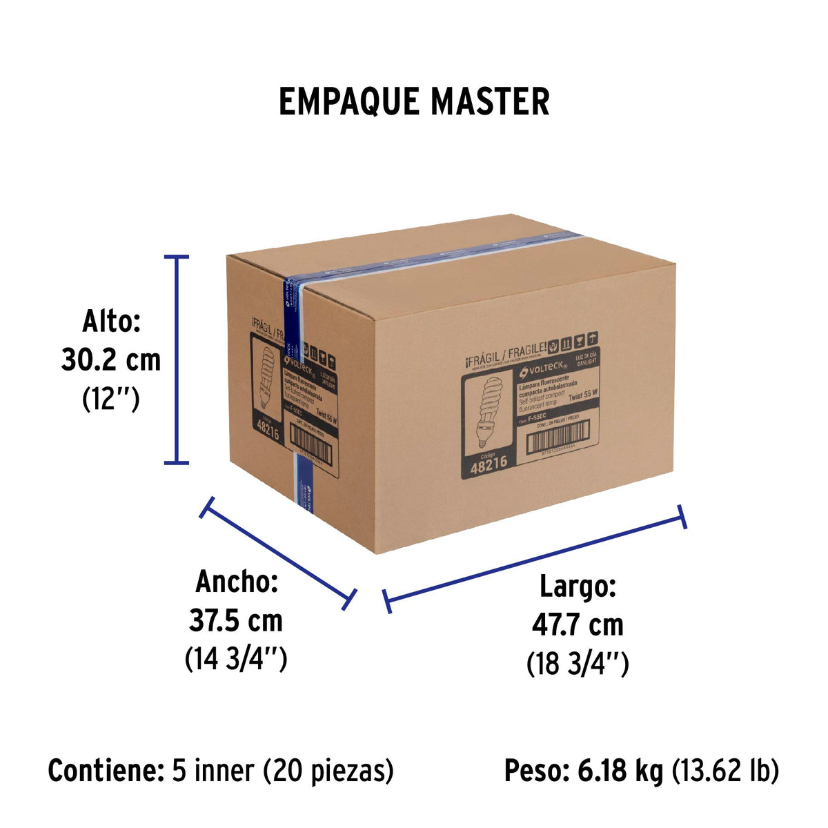 Lámpara 55 W, espiral, alta potencia, luz día, T5, en caja