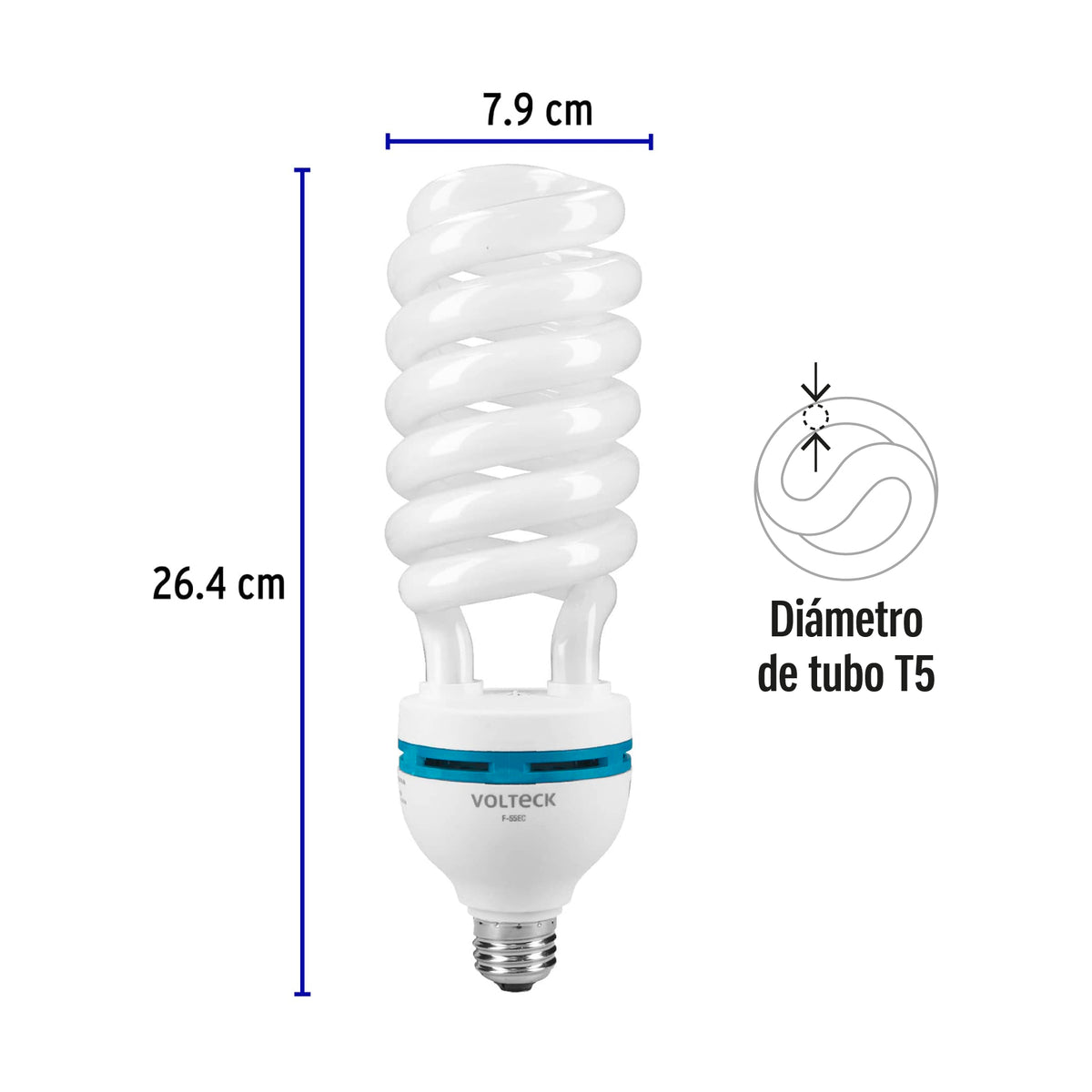 Lámpara 55 W, espiral, alta potencia, luz día, T5, en caja