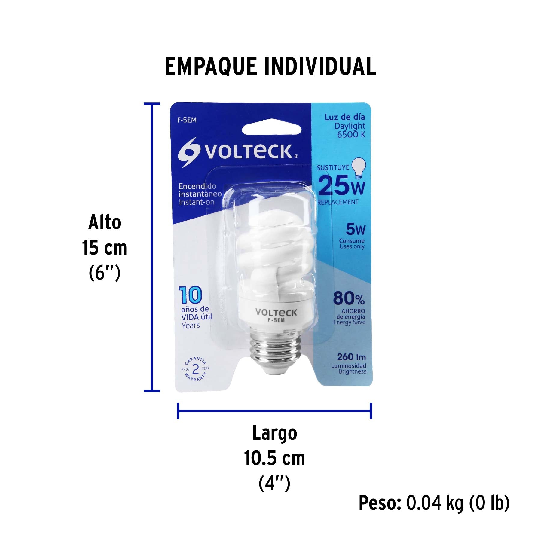 Lámpara 5 W, espiral mini, luz día, T2, en blister, Volteck