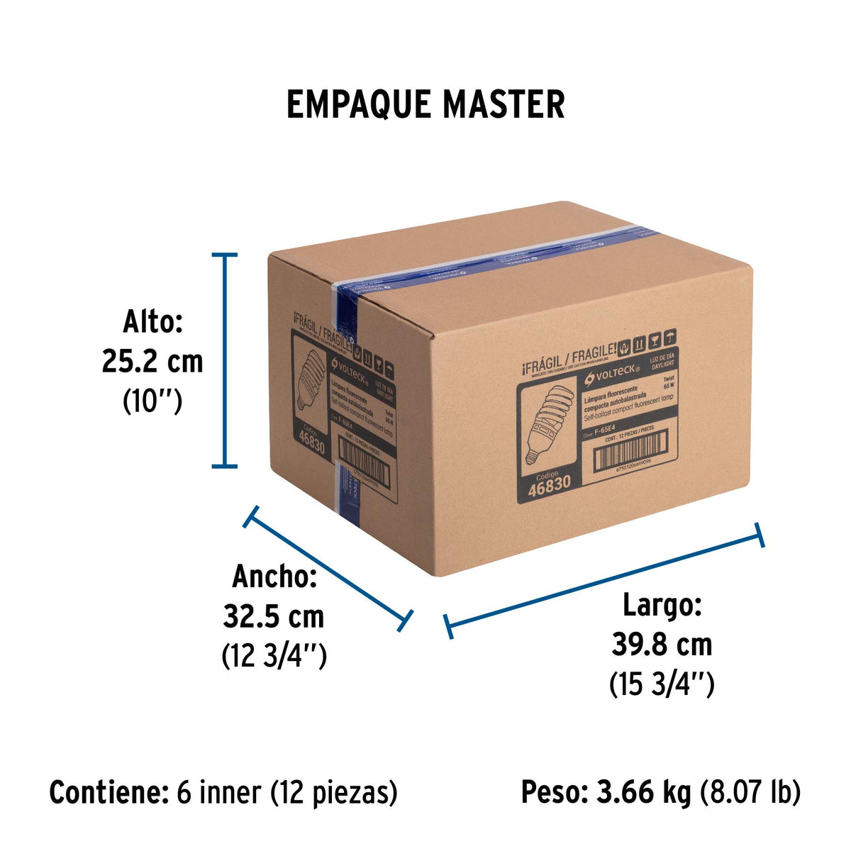 Lámpara 65 W, espiral, alta potencia, luz día, T4, en caja