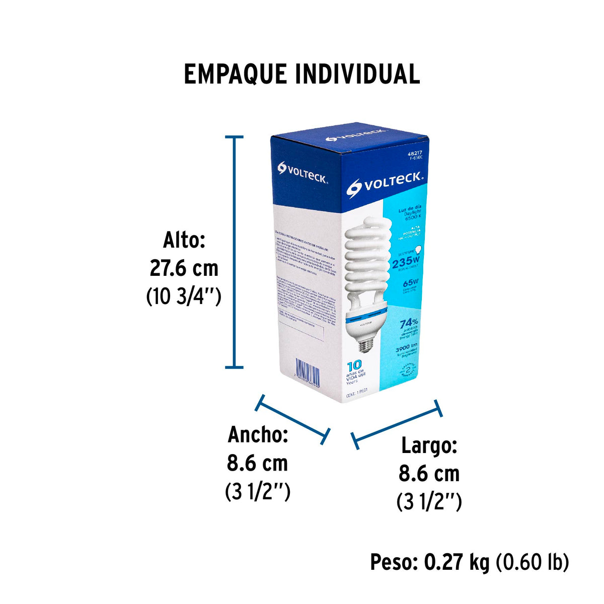 Lámpara 65 W, espiral, alta potencia ,luz día, T5, en caja