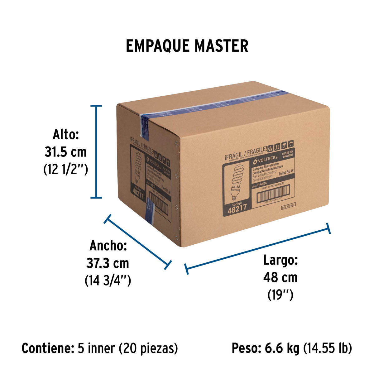 Lámpara 65 W, espiral, alta potencia ,luz día, T5, en caja
