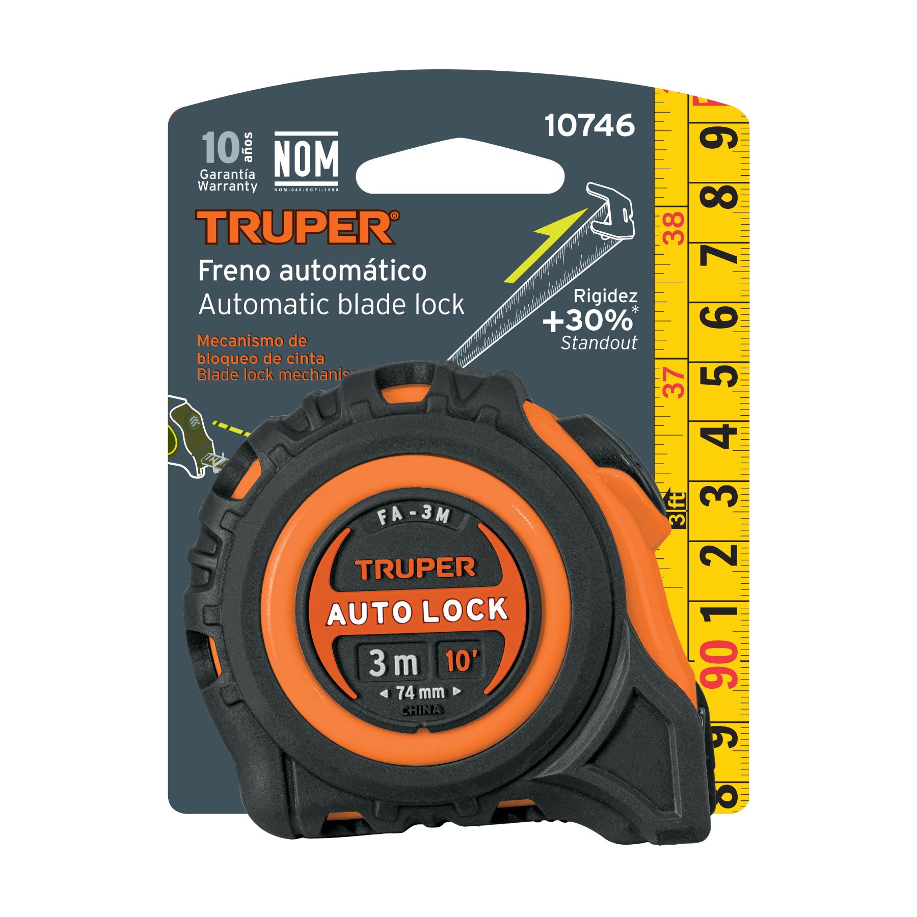 Flexómetro Auto Lock, 3 m, cinta 16 mm