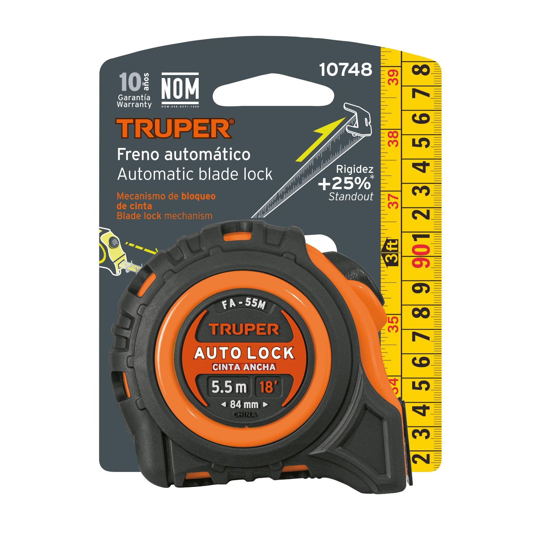 Flexómetro Auto Lock, 5.5 m, cinta 25 mm