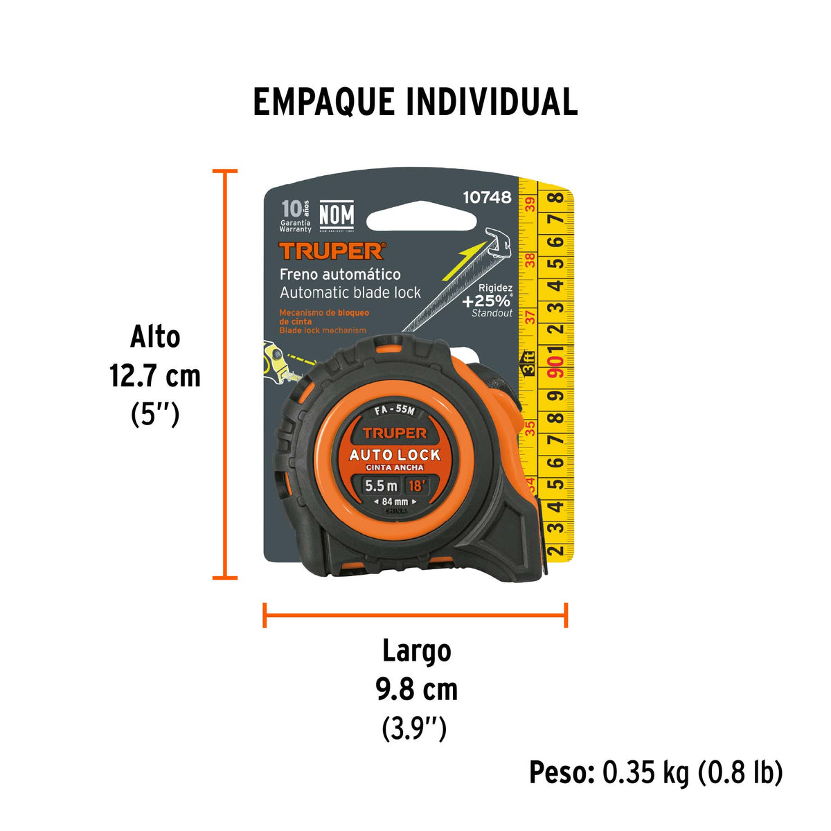 Flexómetro Auto Lock, 5.5 m, cinta 25 mm