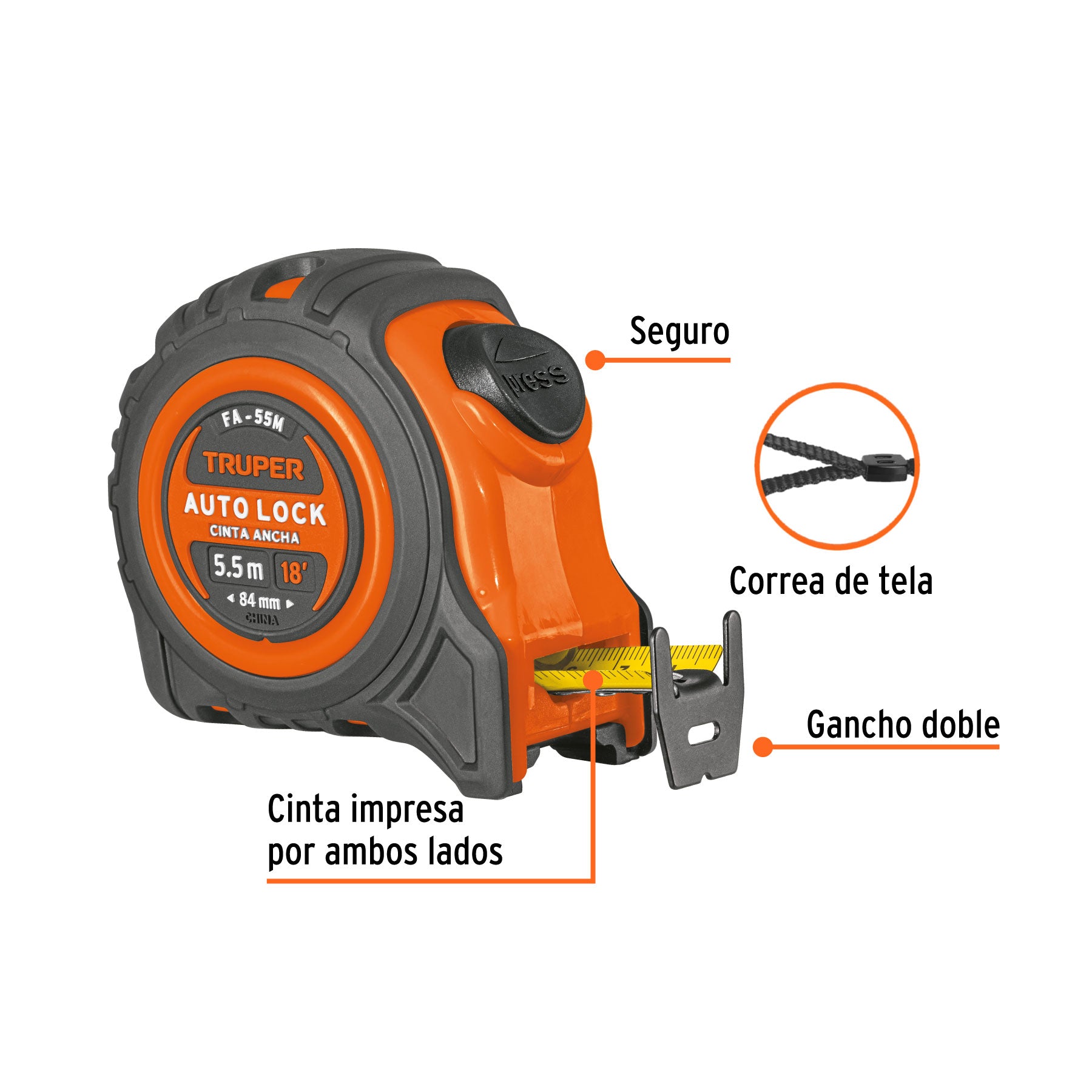 Flexómetro Auto Lock, 5.5 m, cinta 25 mm