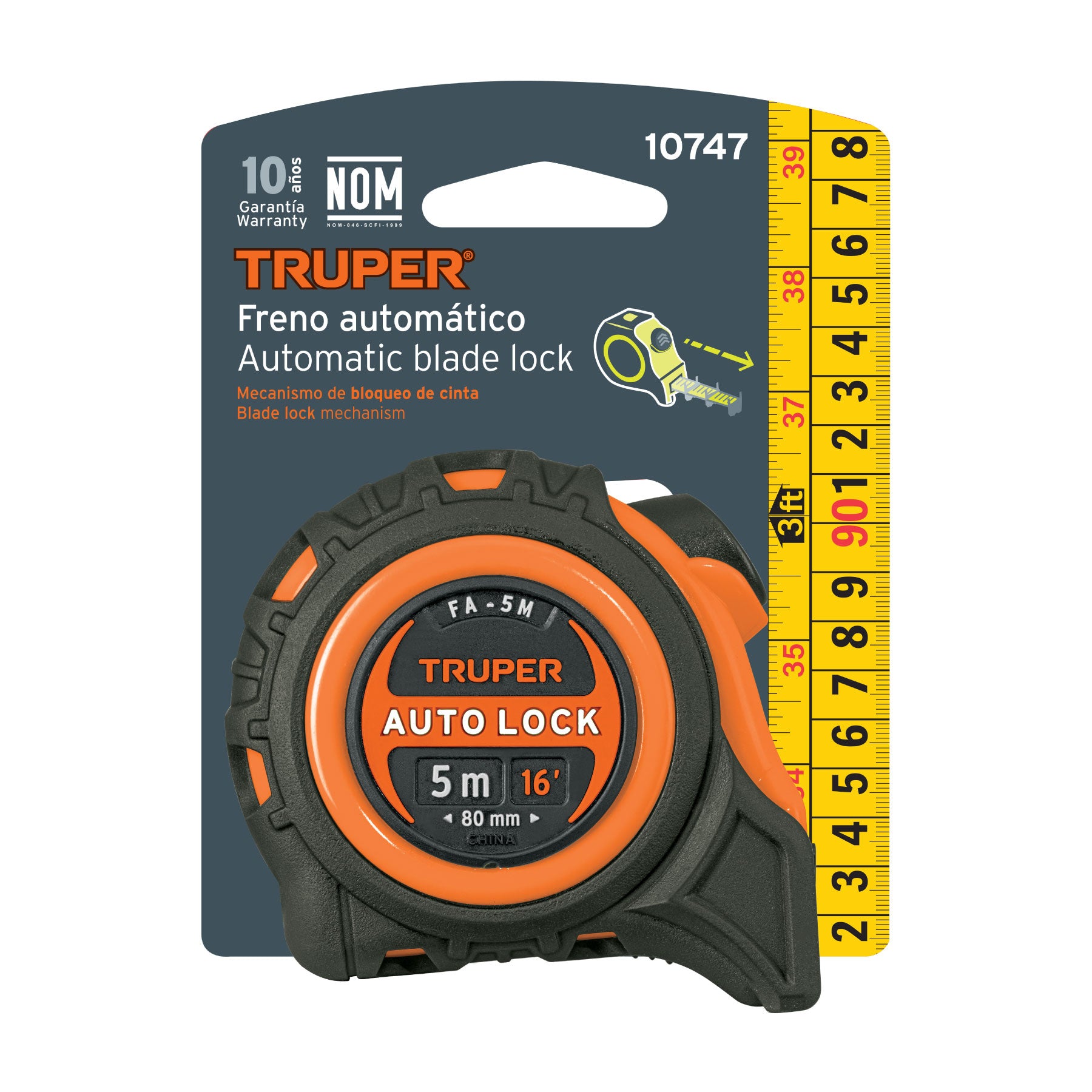Flexómetro Auto Lock, 5 m, cinta 19 mm