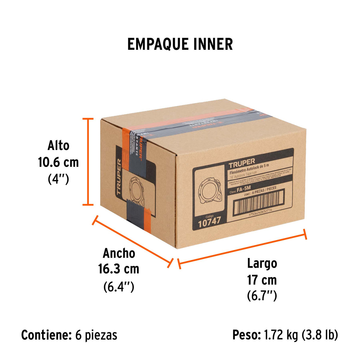 Flexómetro Auto Lock, 5 m, cinta 19 mm