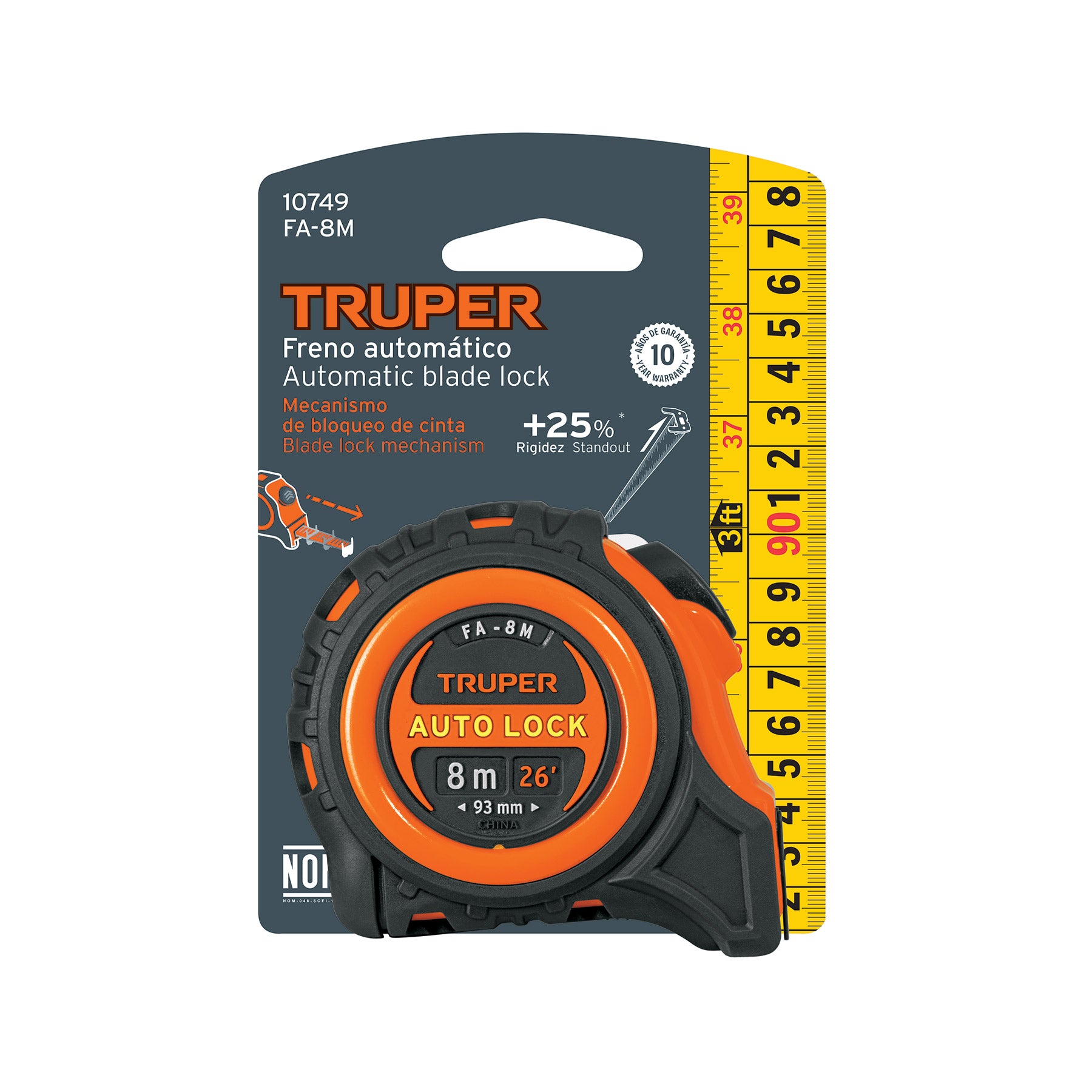 Flexómetro Auto Lock, 8 m, cinta 25 mm