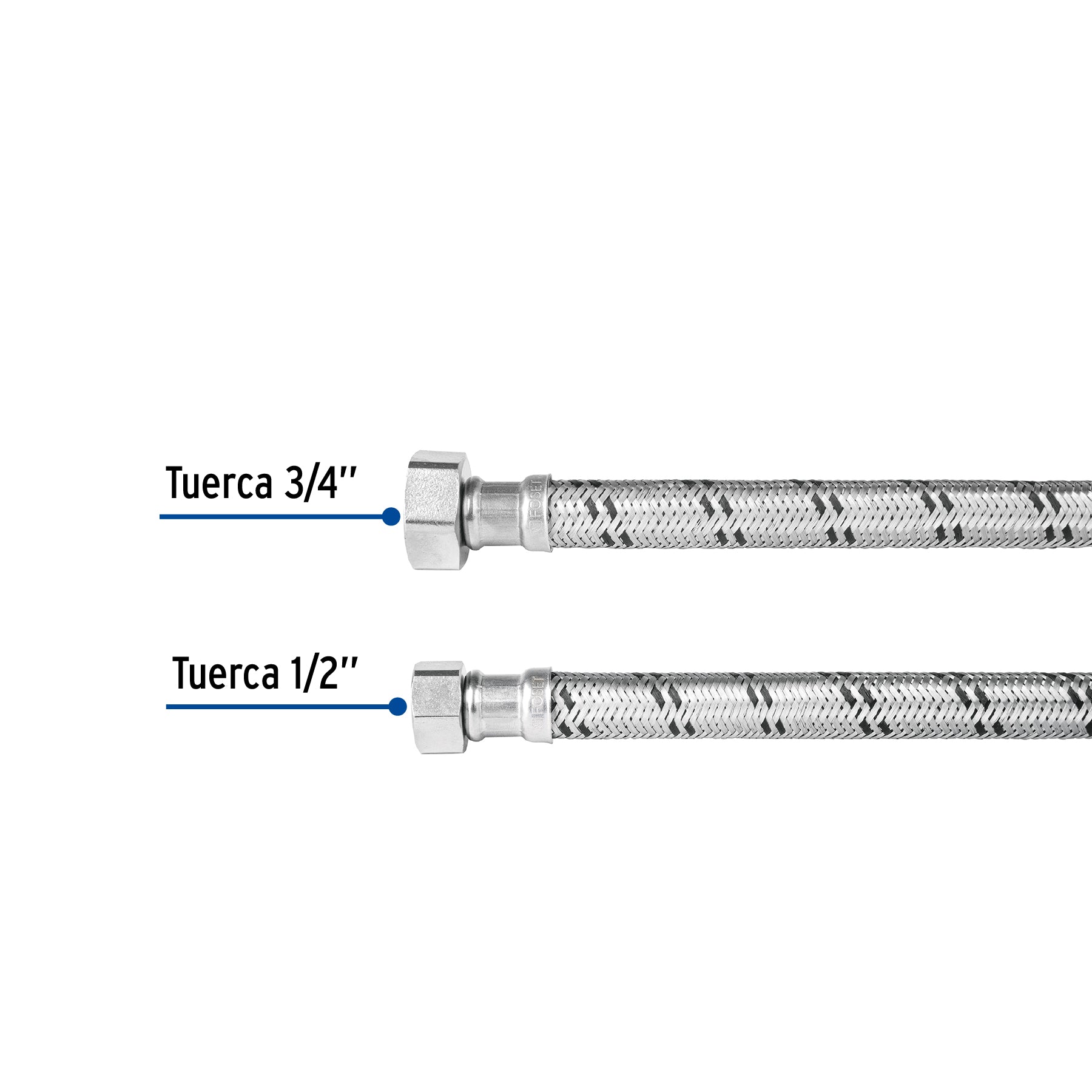 Manguera para boiler, acero inox, 1/2'x3/4', 120 cm, Foset