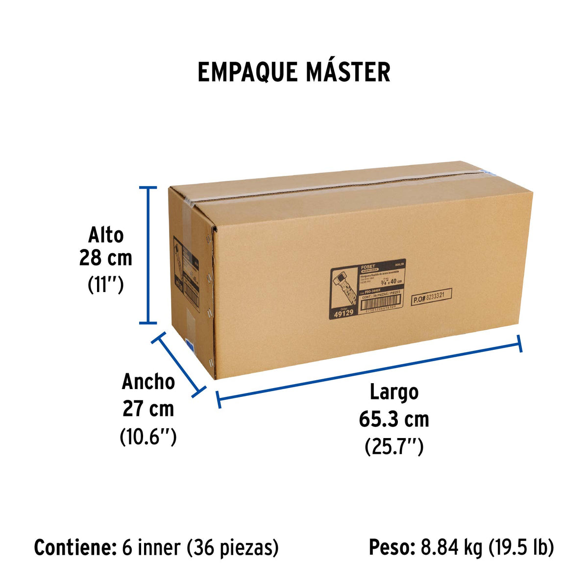 Manguera de hule, 3/4x3/4", 40cm, acero, usos generales
