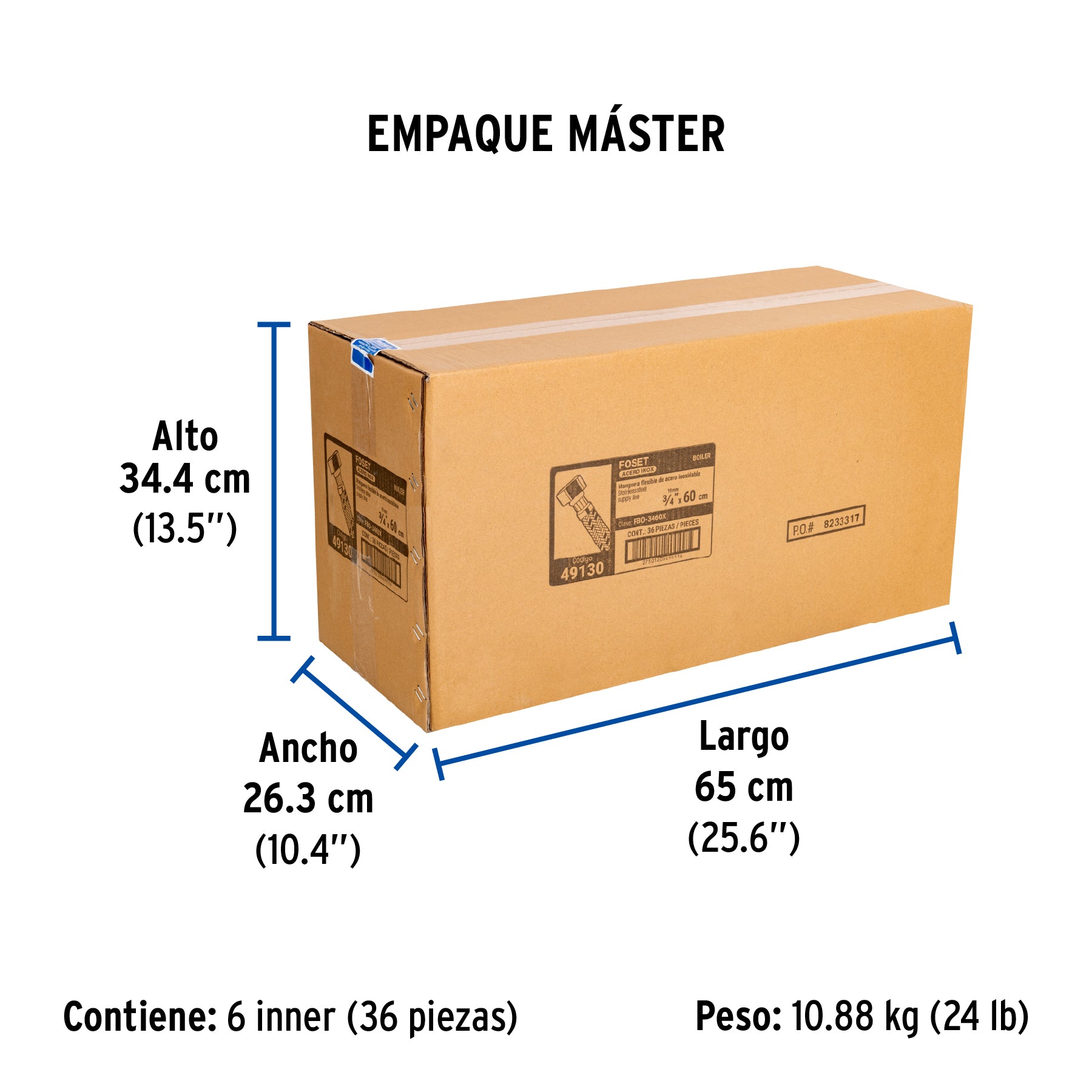 Manguera de hule, 3/4x3/4", 60cm, acero, usos generales
