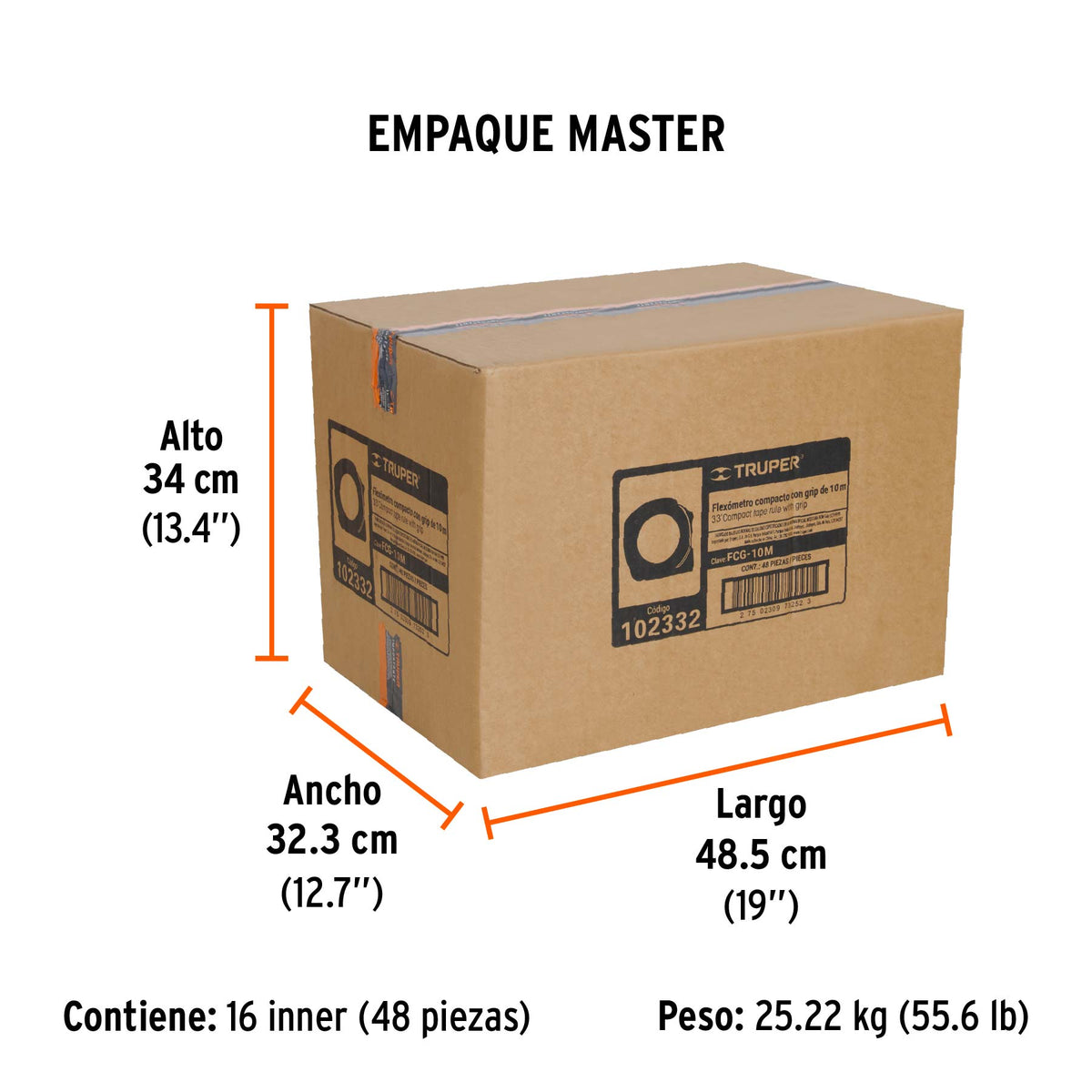 Flexómetro compacto 10 m con grip, cinta 25 mm, Truper