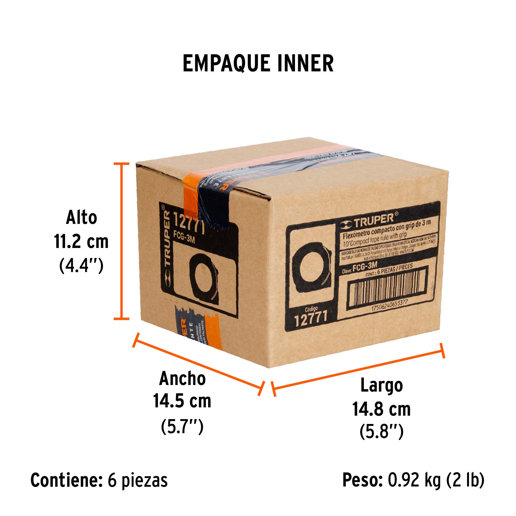 Flexómetro compacto con grip, 3 m, cinta 16 mm