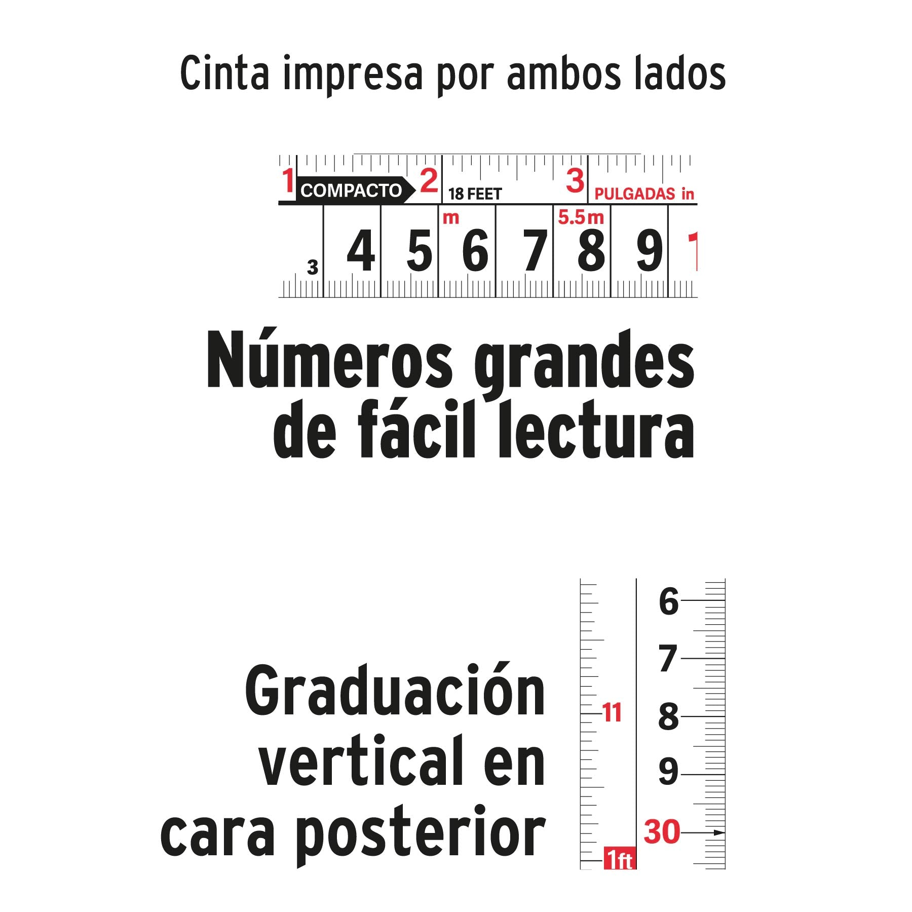 Flexómetro compacto con grip, 3 m, cinta 16 mm