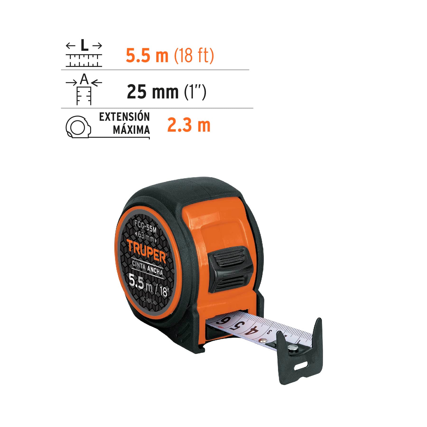 Flexómetro compacto con grip, 5.5 m, cinta 25 mm