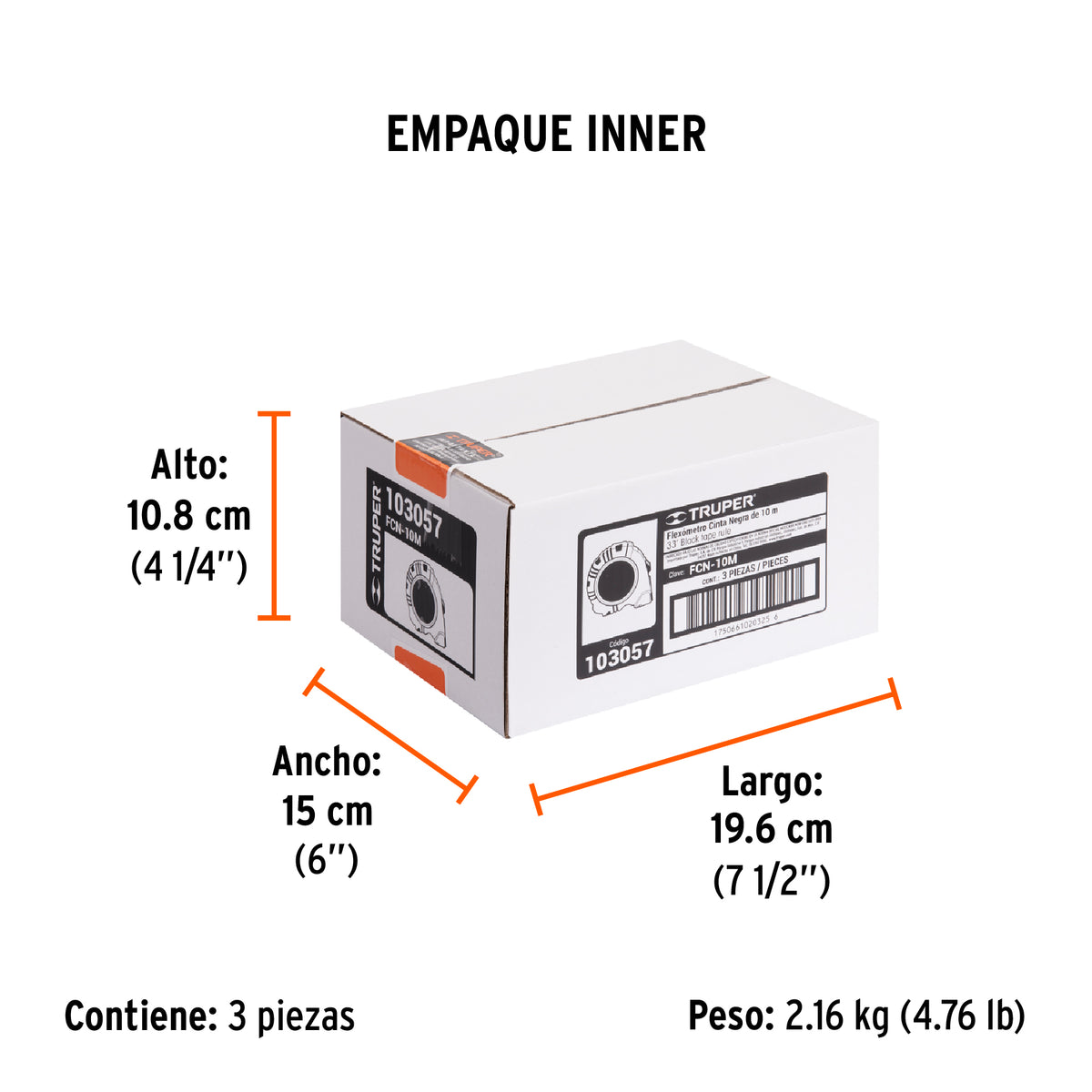 Flexómetro contra impactos 10 m, Cinta Negra 32 mm, Truper