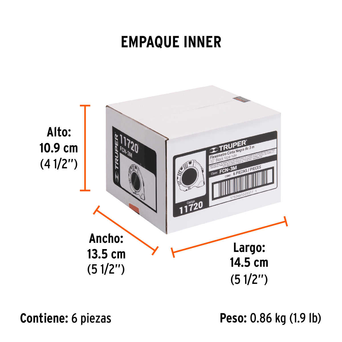 Flexómetro contra impactos 3 m, Cinta Negra 13 mm, Truper