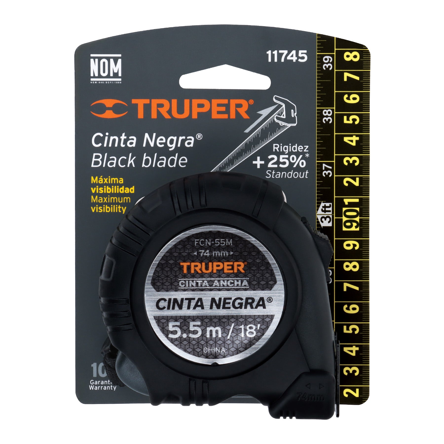 Flexómetro Cinta Negra, 5.5 m, cinta 27 mm