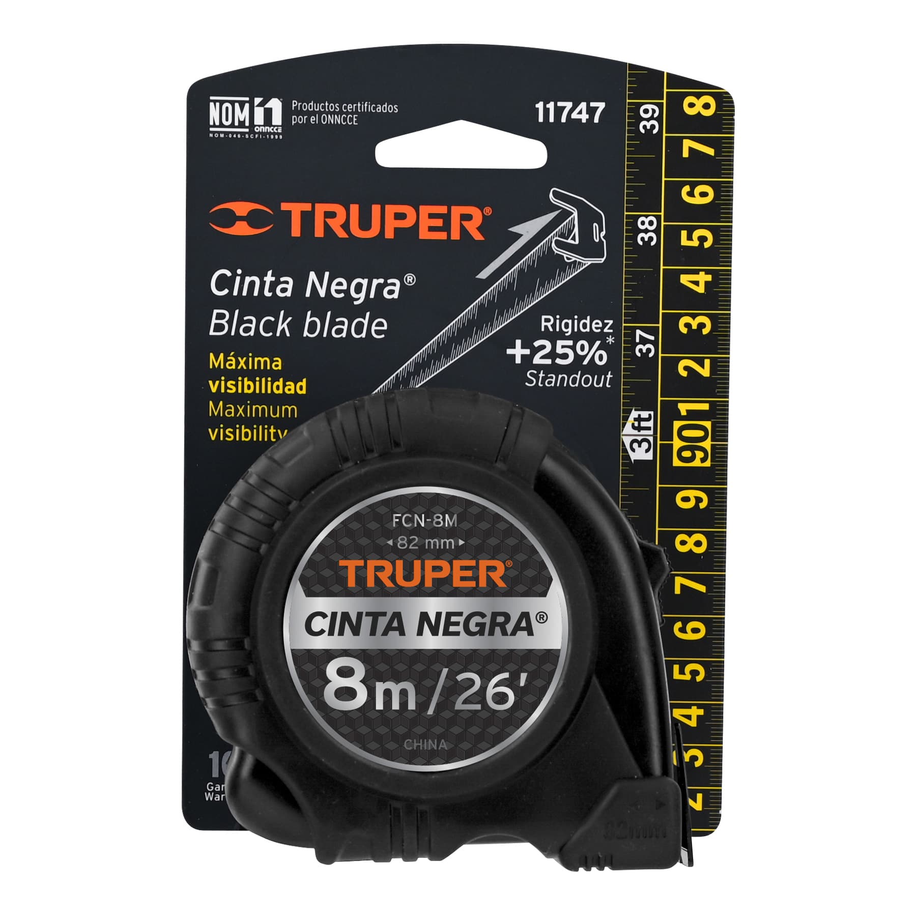 Flexómetro Cinta Negra, 8 m, cinta 27 mm