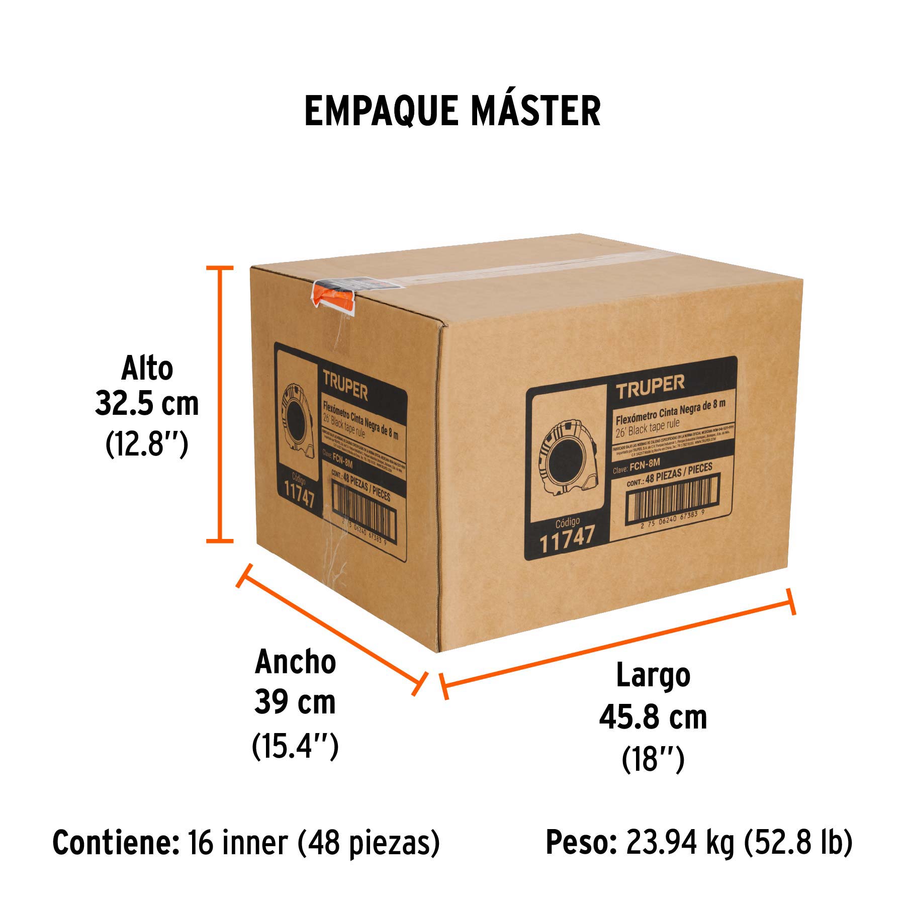 Flexómetro Cinta Negra, 8 m, cinta 27 mm