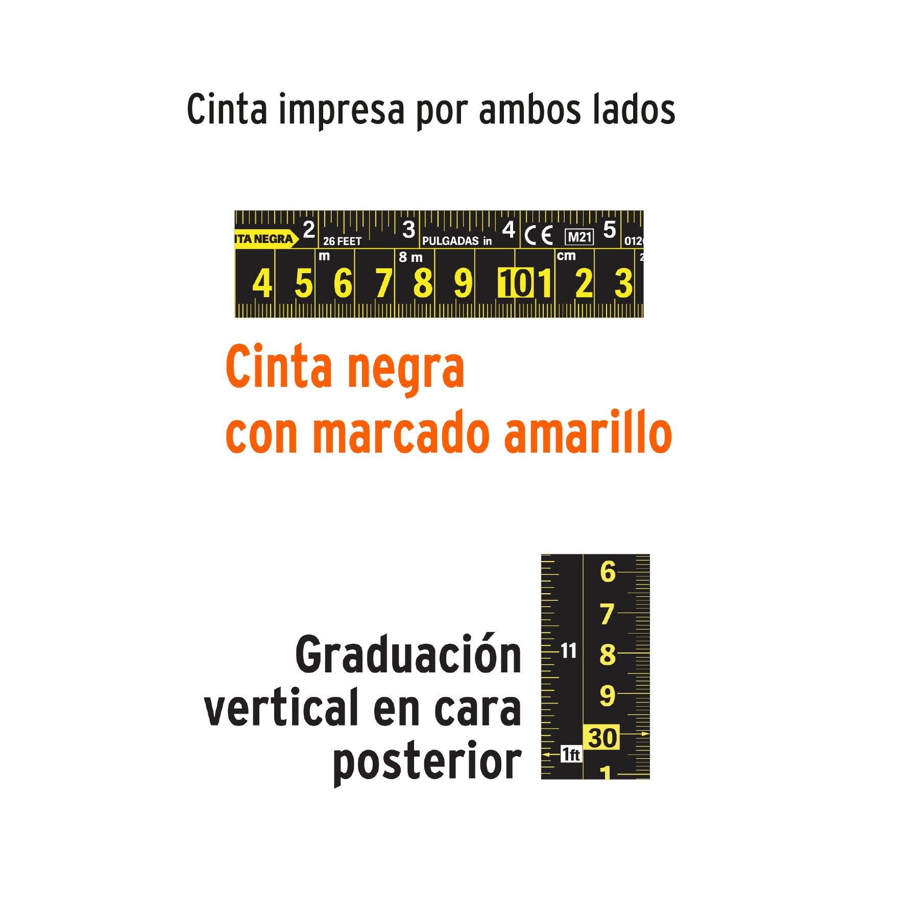 Flexómetro Cinta Negra, 8 m, cinta 27 mm