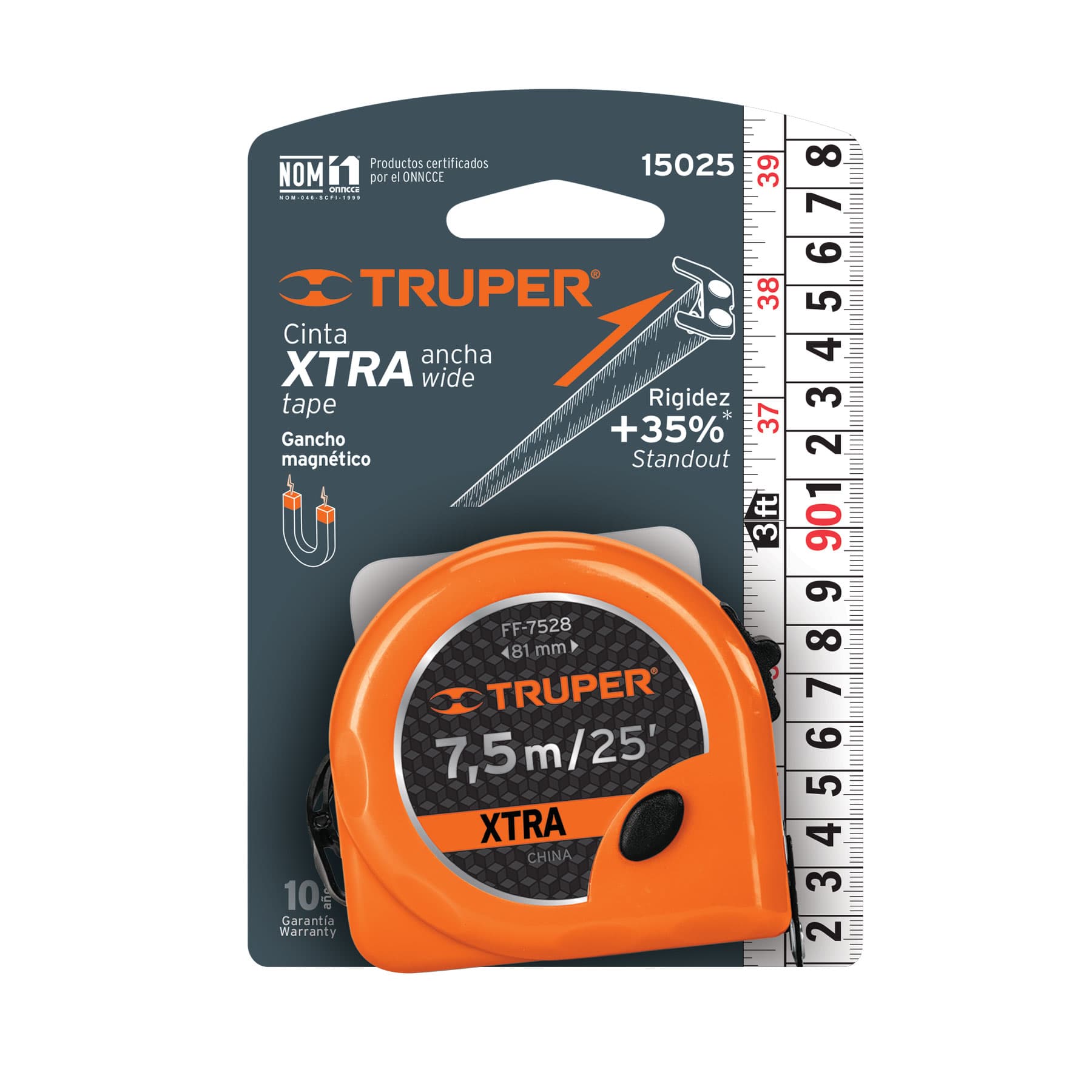 Flexómetro Xtra de 7.5 m, cinta 28 mm