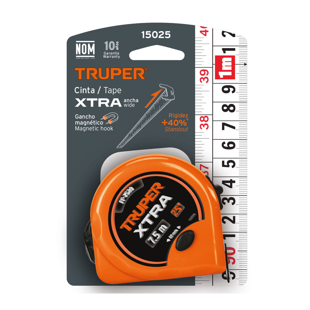 Flexómetro Xtra de 7.5 m, cinta 28 mm
