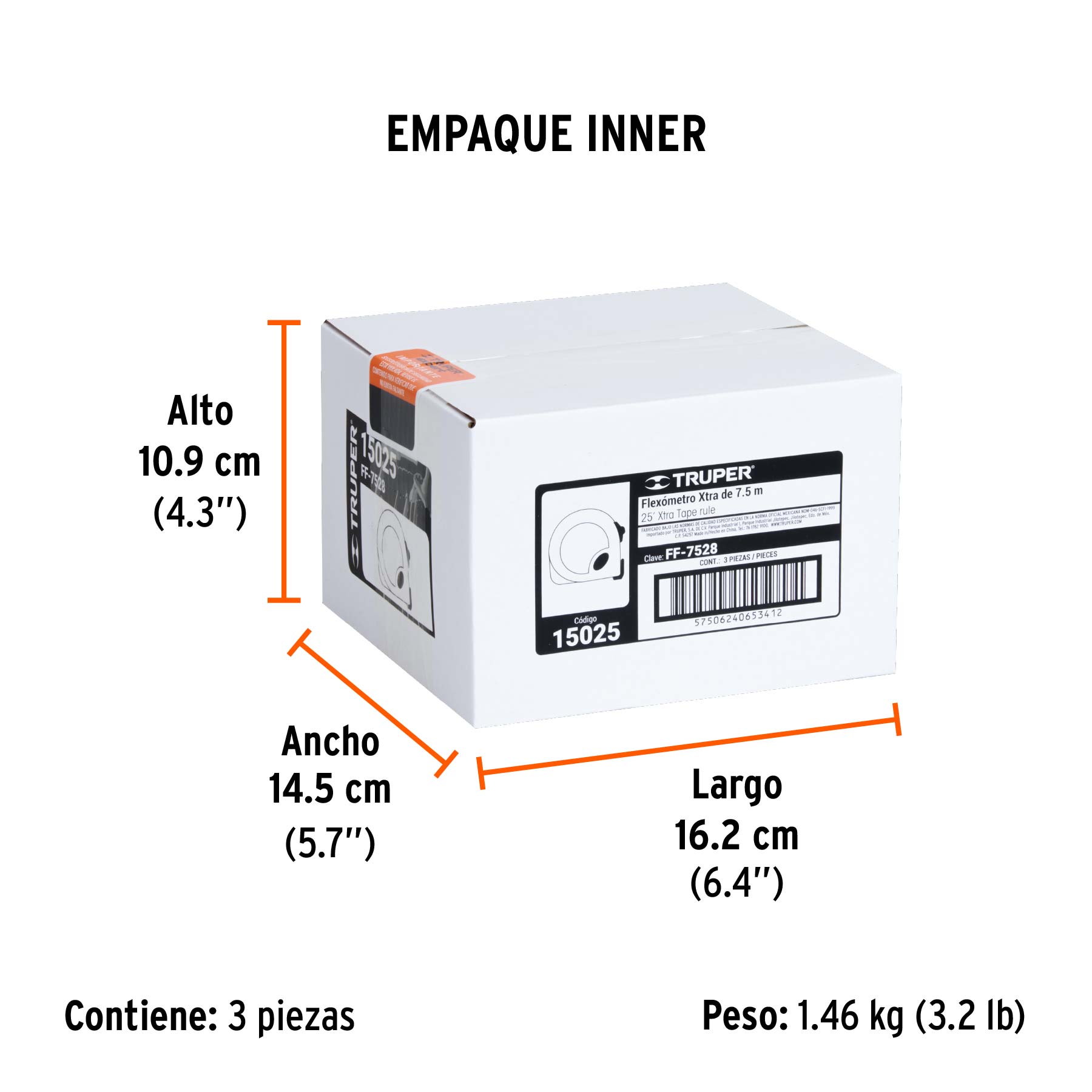 Flexómetro Xtra de 7.5 m, cinta 28 mm