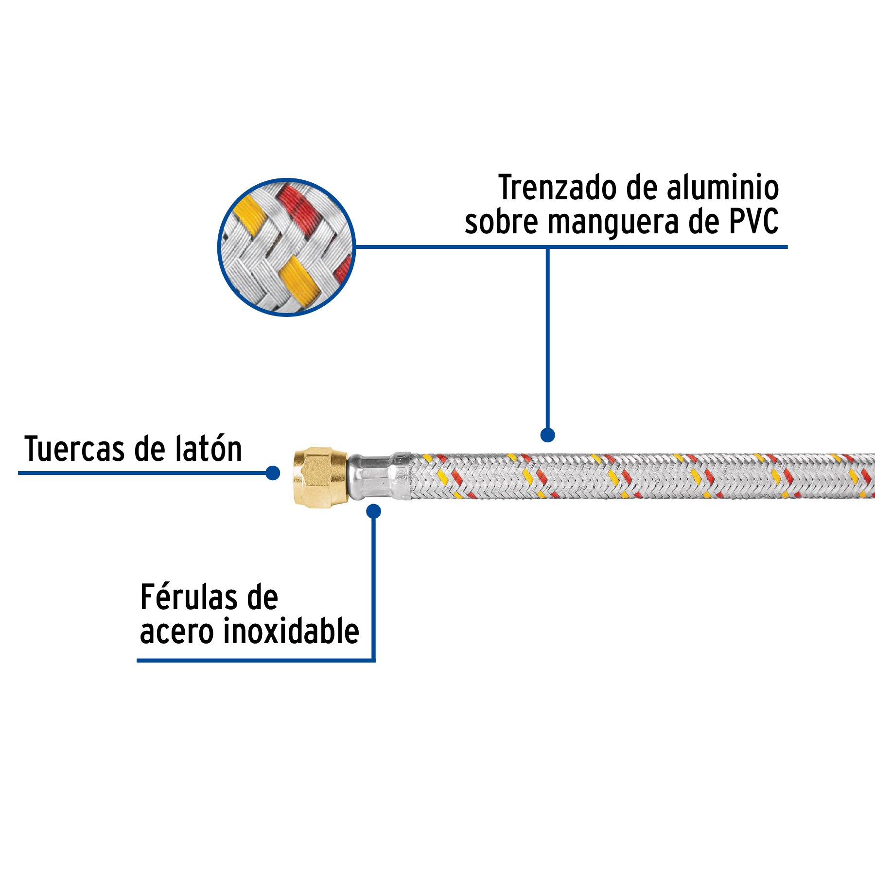 Manguera para gas, aluminio, 5/16" X 60 cm, Foset basic