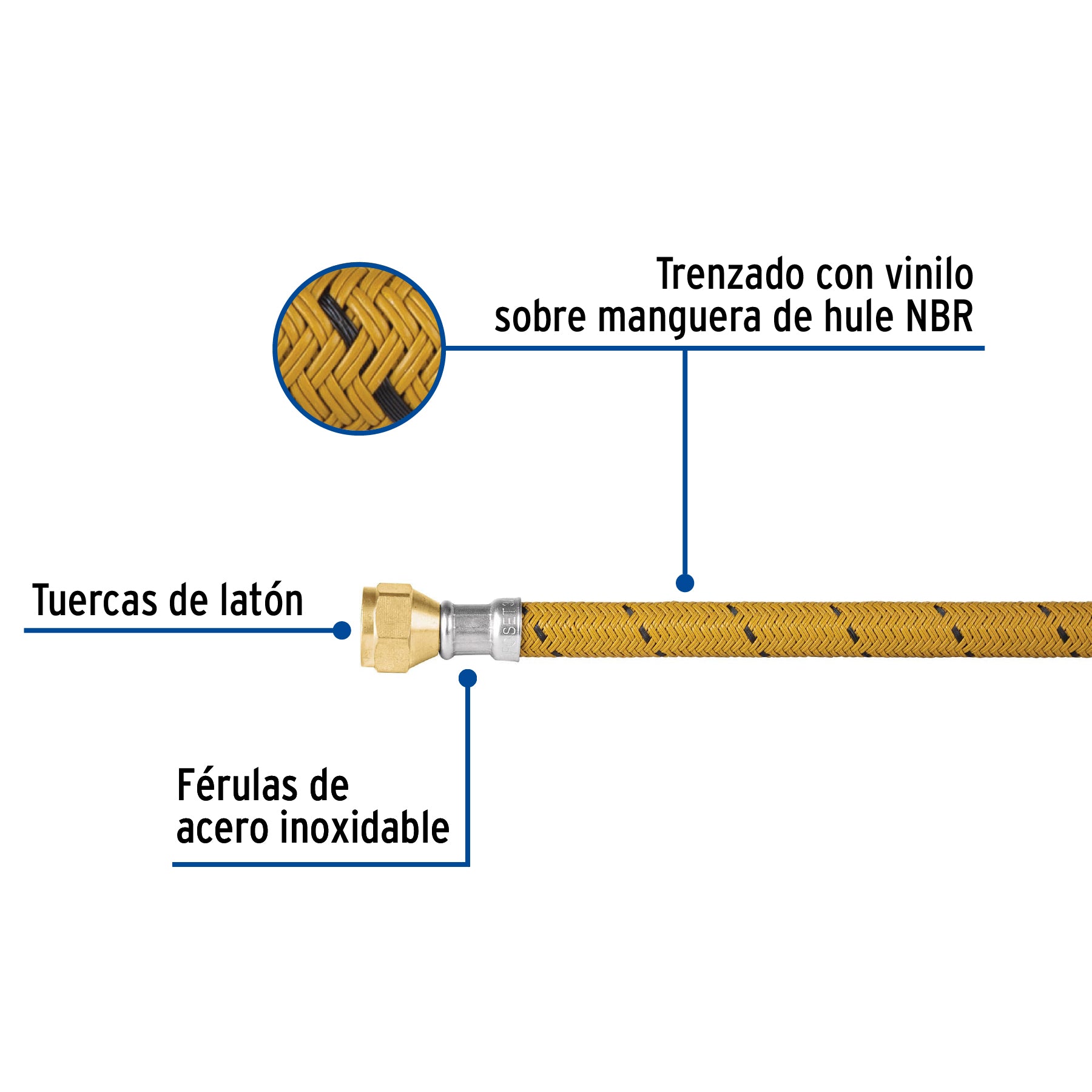Manguera de hule, 60 cm, revestida vinilo, usos generales